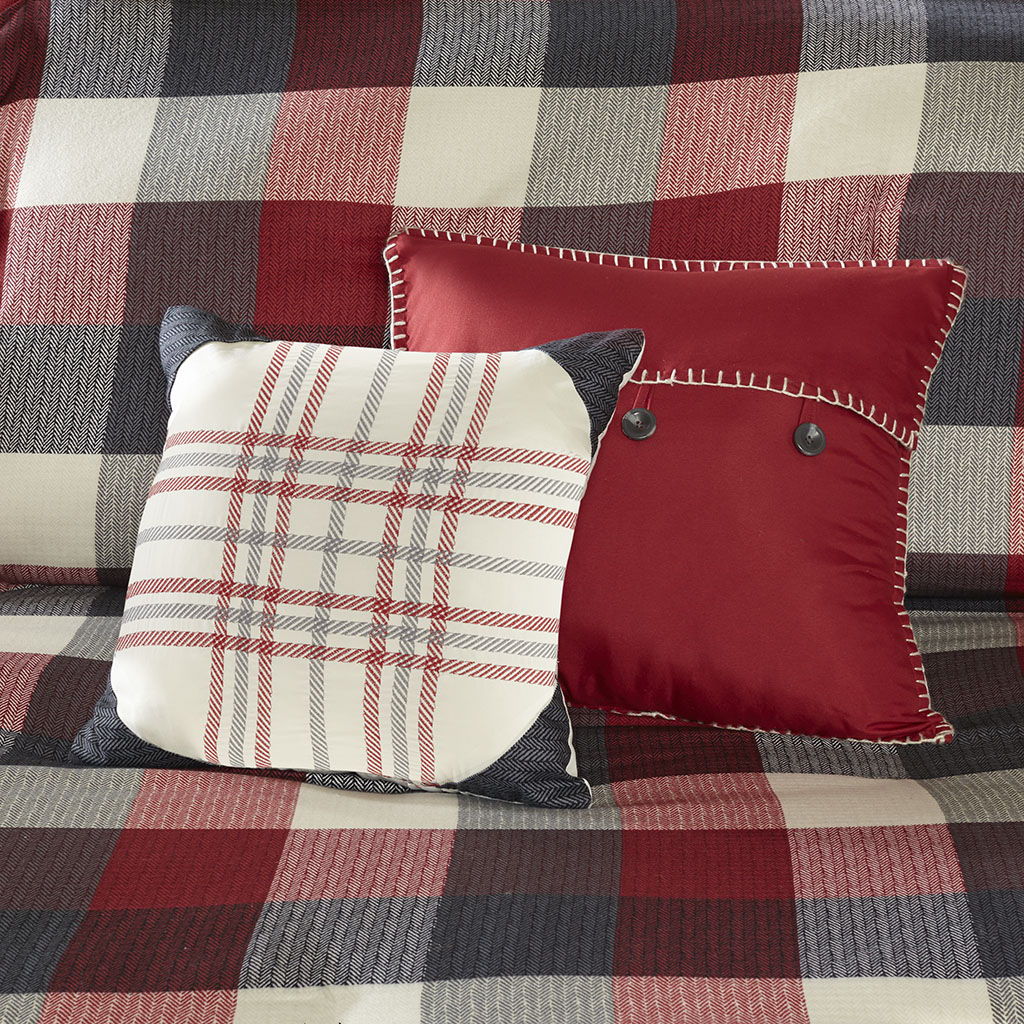 Ridge - 6 Piece Herringbone Duvet Cover Set - Red