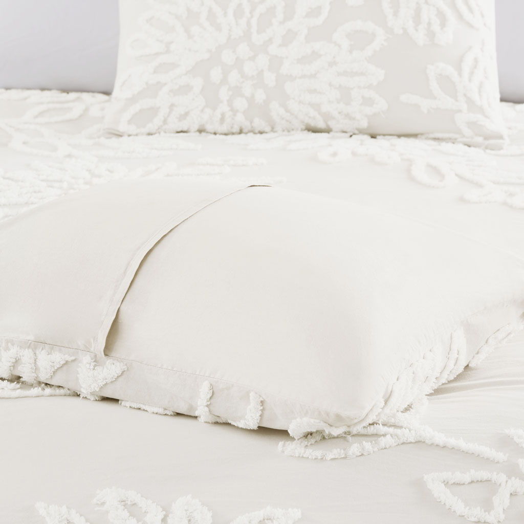 Veronica - 3 Piece Tufted Floral Comforter Set - Off White