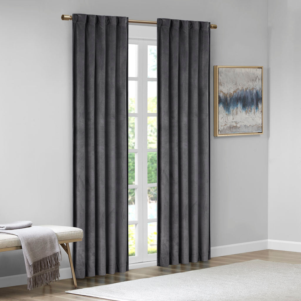 Room Darkening Poly Velvet Rod Pocket/Back Tab Curtain Panel Pair