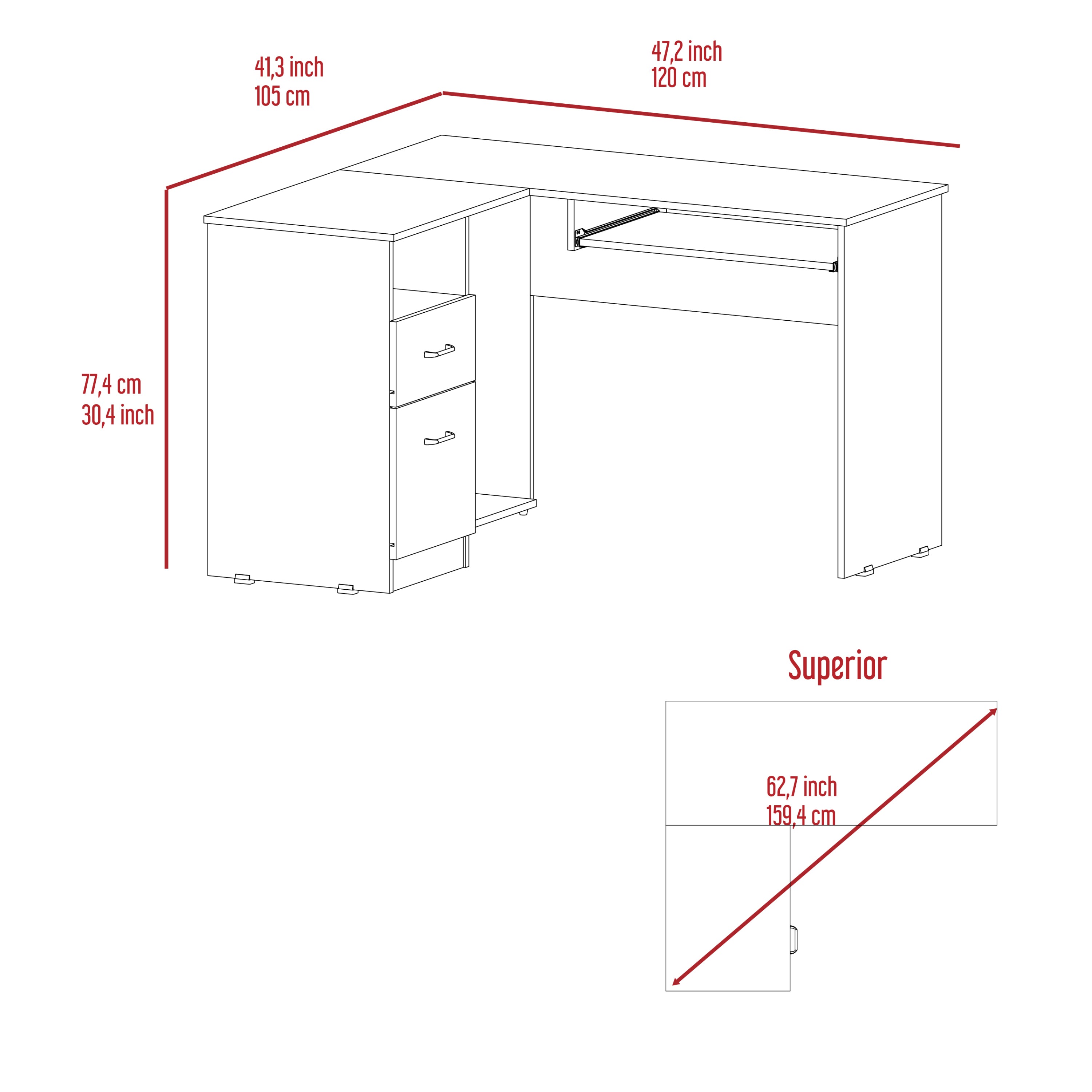 Mix L-Shaped Desk, Keyboard Tray, Two Drawers, Single Open Shelf -Smokey Oak