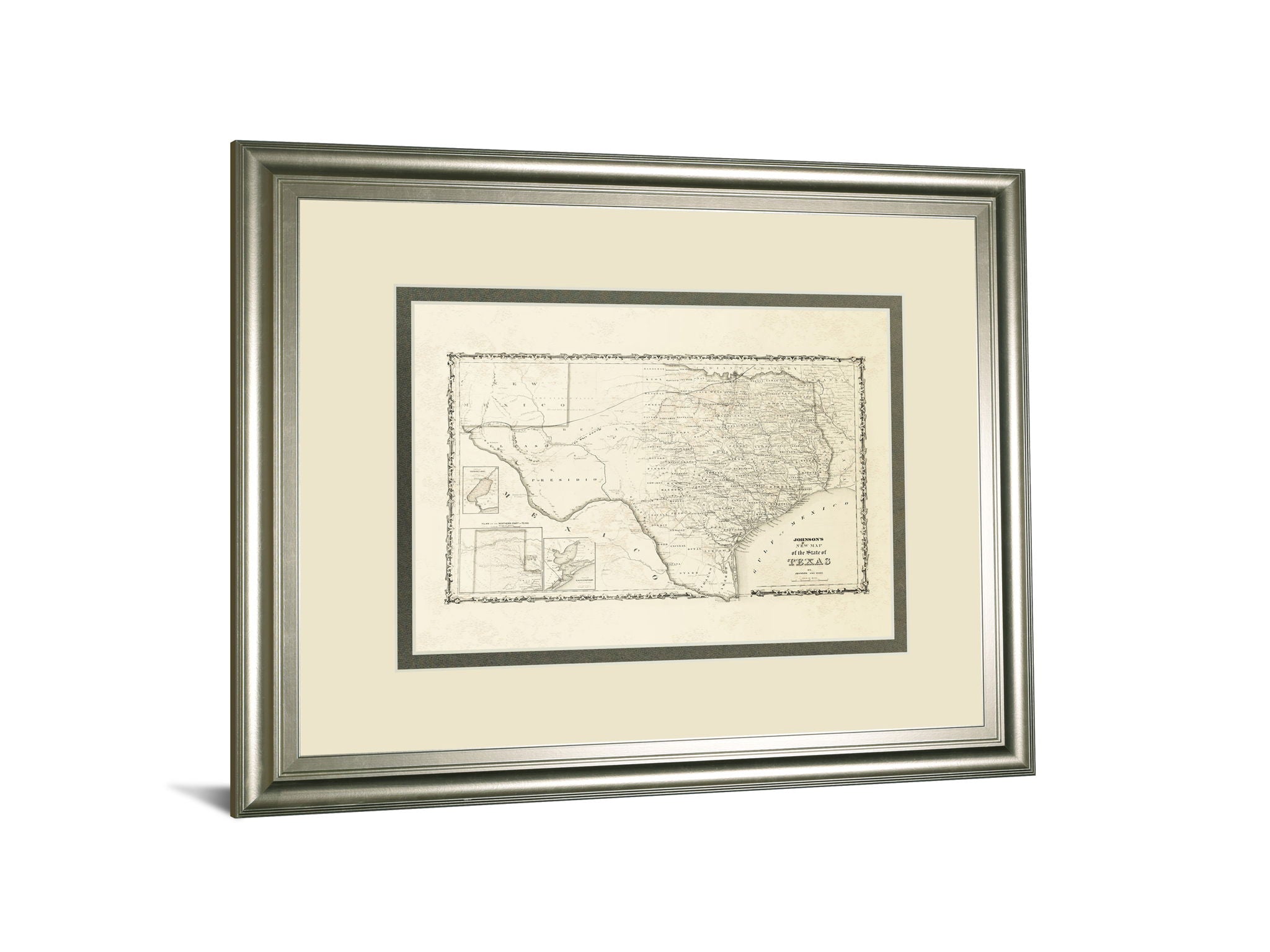 New Map Of The State Of Texas By Johnson And Wank - Framed Print Wall Art - Beige