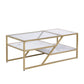 Golden Coffee Table with Storage Shelf, Tempered Glass Coffee Table with Metal Frame for Living Room&Bedroom