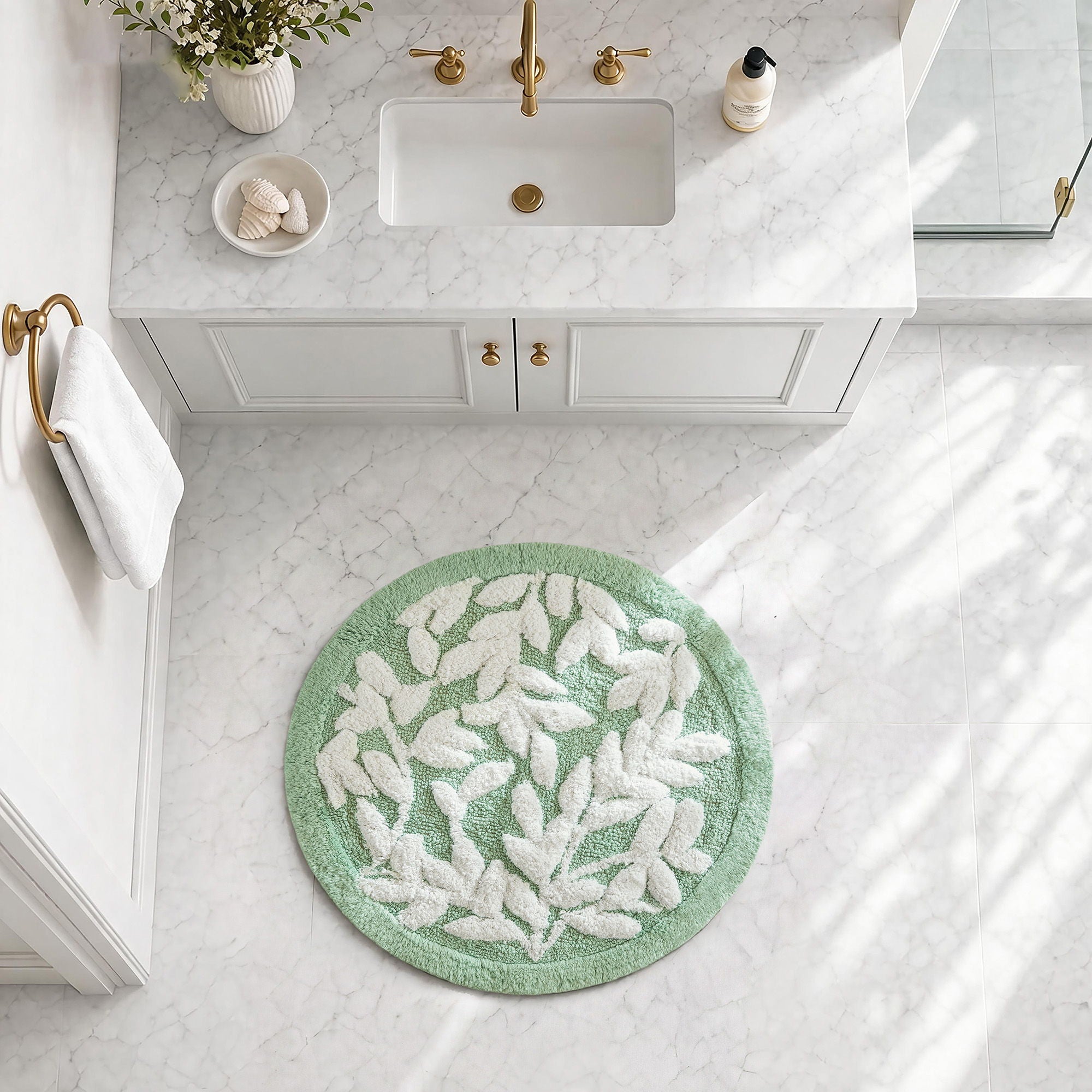 Serene - 25" Round Cotton Tufted Bath Rug - Sage Green