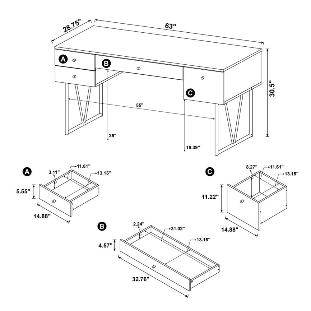 4-Drawer Writing Desk in Antique Nutmeg and Black