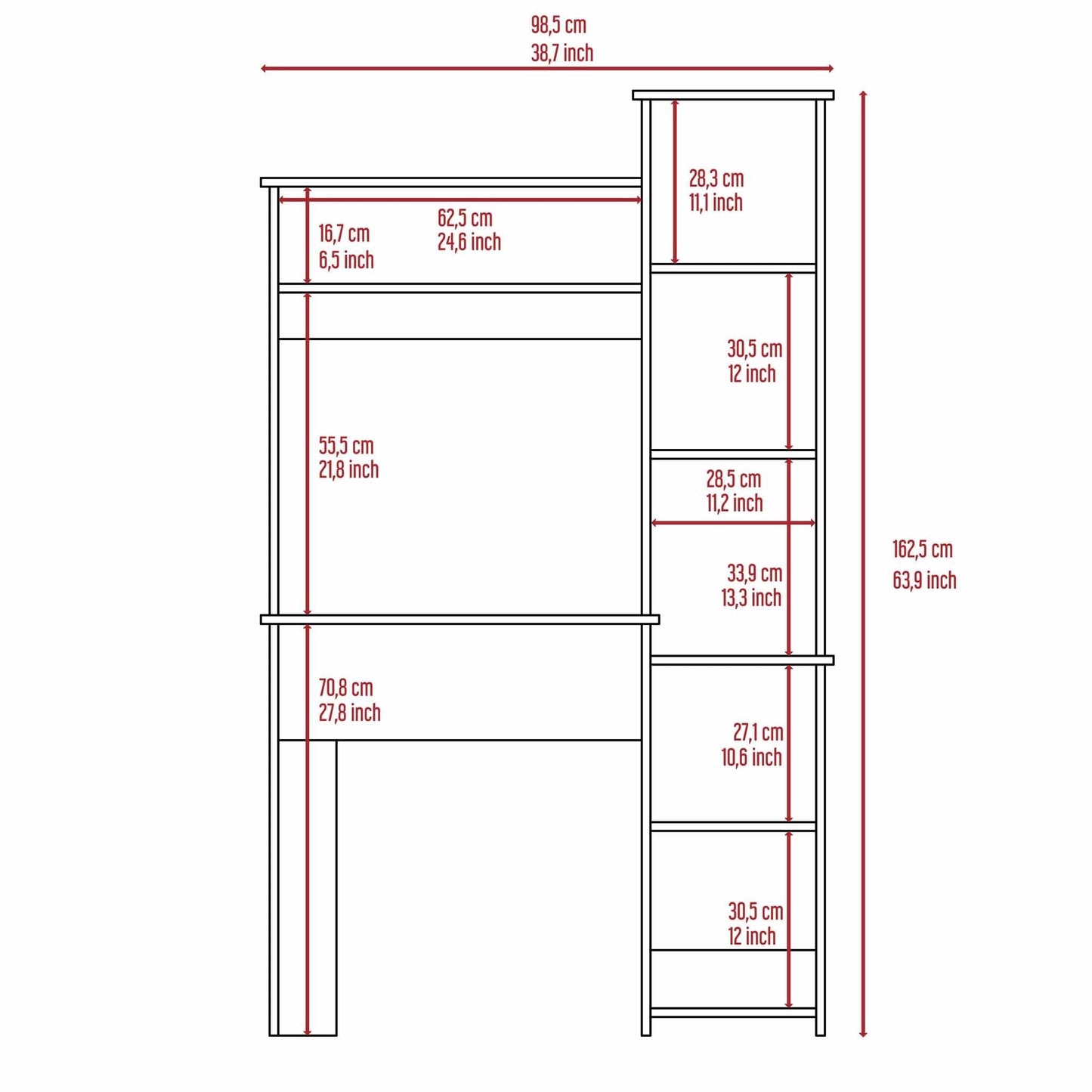 Marston 6-Shelf Writing Desk with Built-in Bookcase Smokey Oak