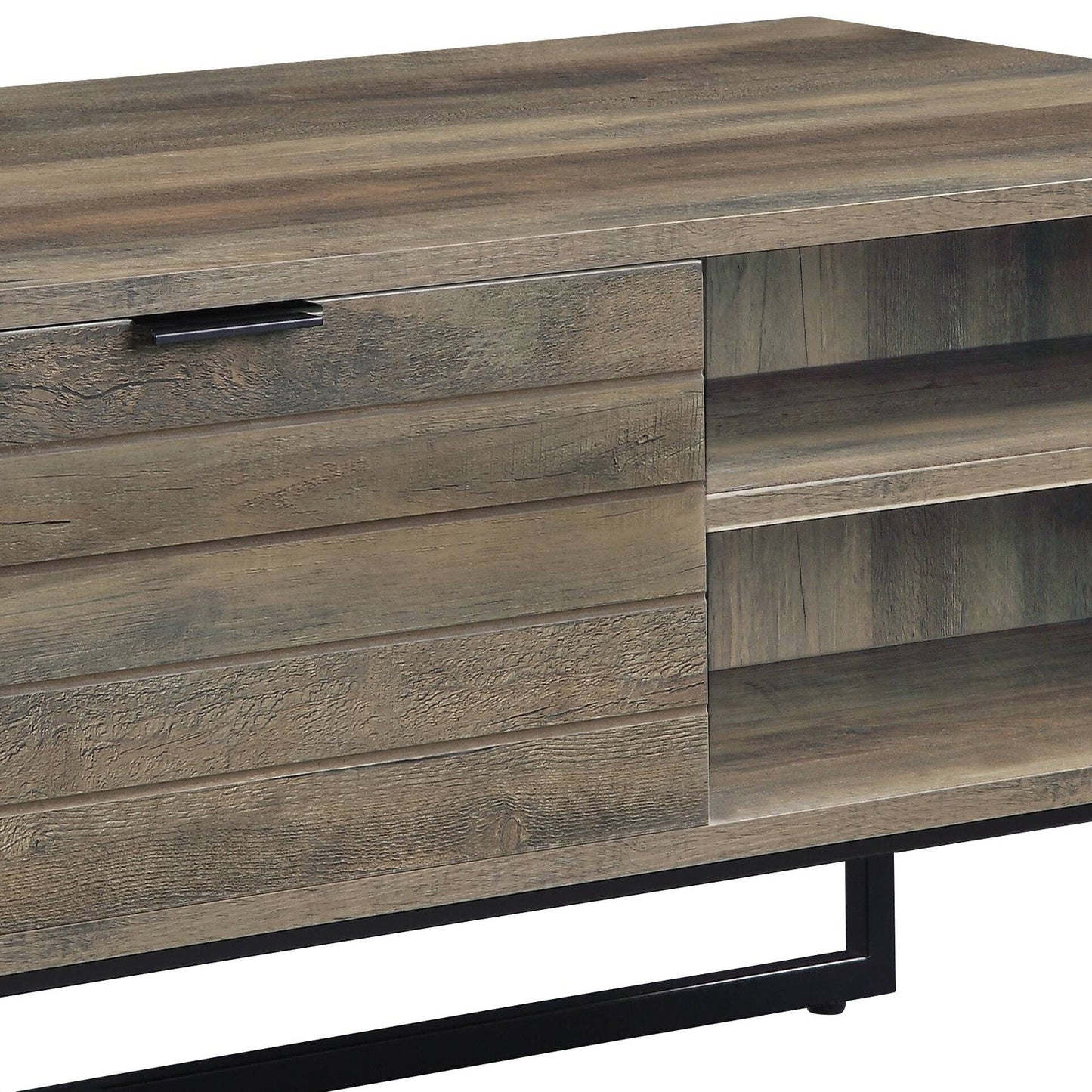 Rustic Oak and Black Coffee Table with Open Storage