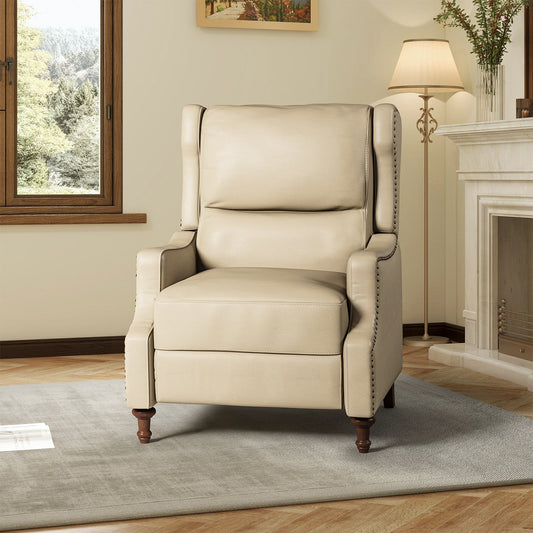 Marte Genuine Leather Recliner-BEIGE