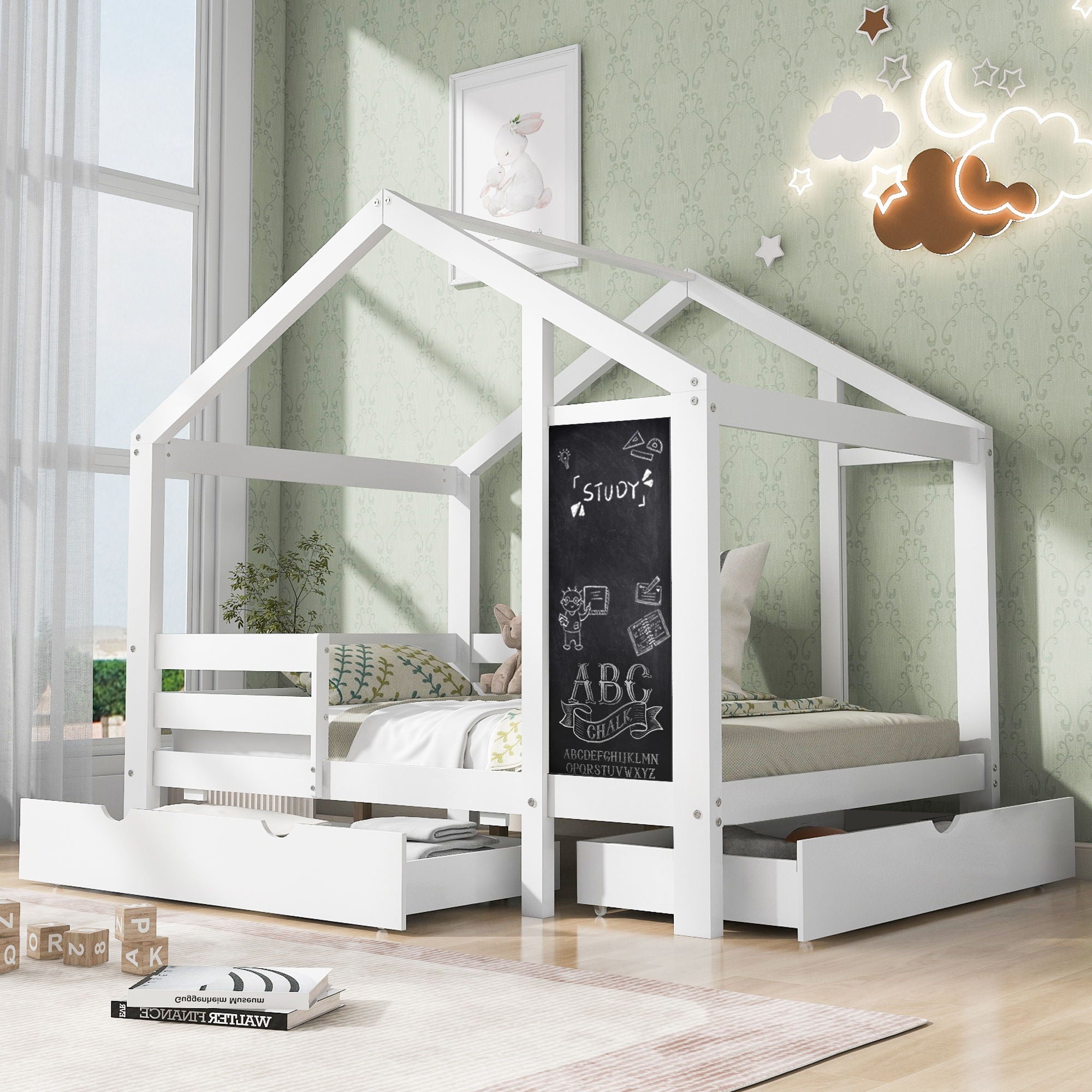 House Bed With board And Drawers