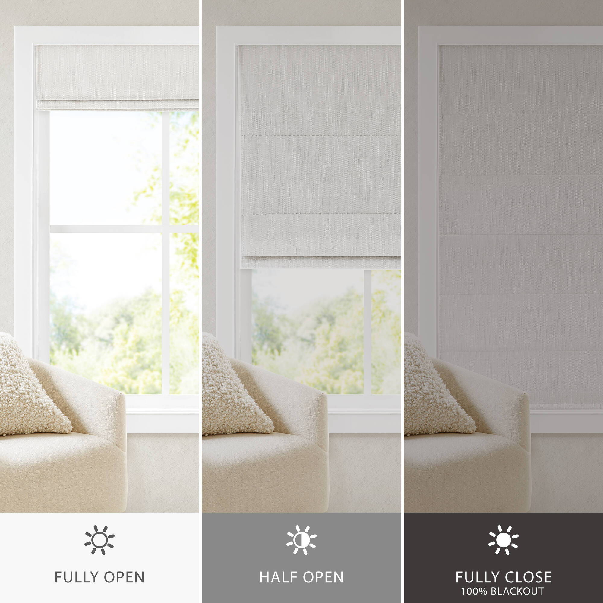 Quincy - 34x64" Total Blackout Cordless Roman Shade - White