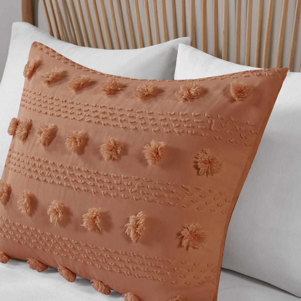 Lucy - Clip Jacquard King Comforter Set - Rust