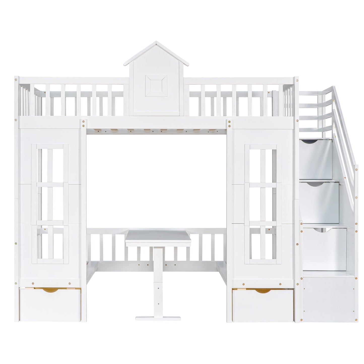 Twin-Over-Twin Bunk Bed with Changeable Table , Bunk Bed  Turn into Upper Bed and Down Desk with 2 Drawers - White