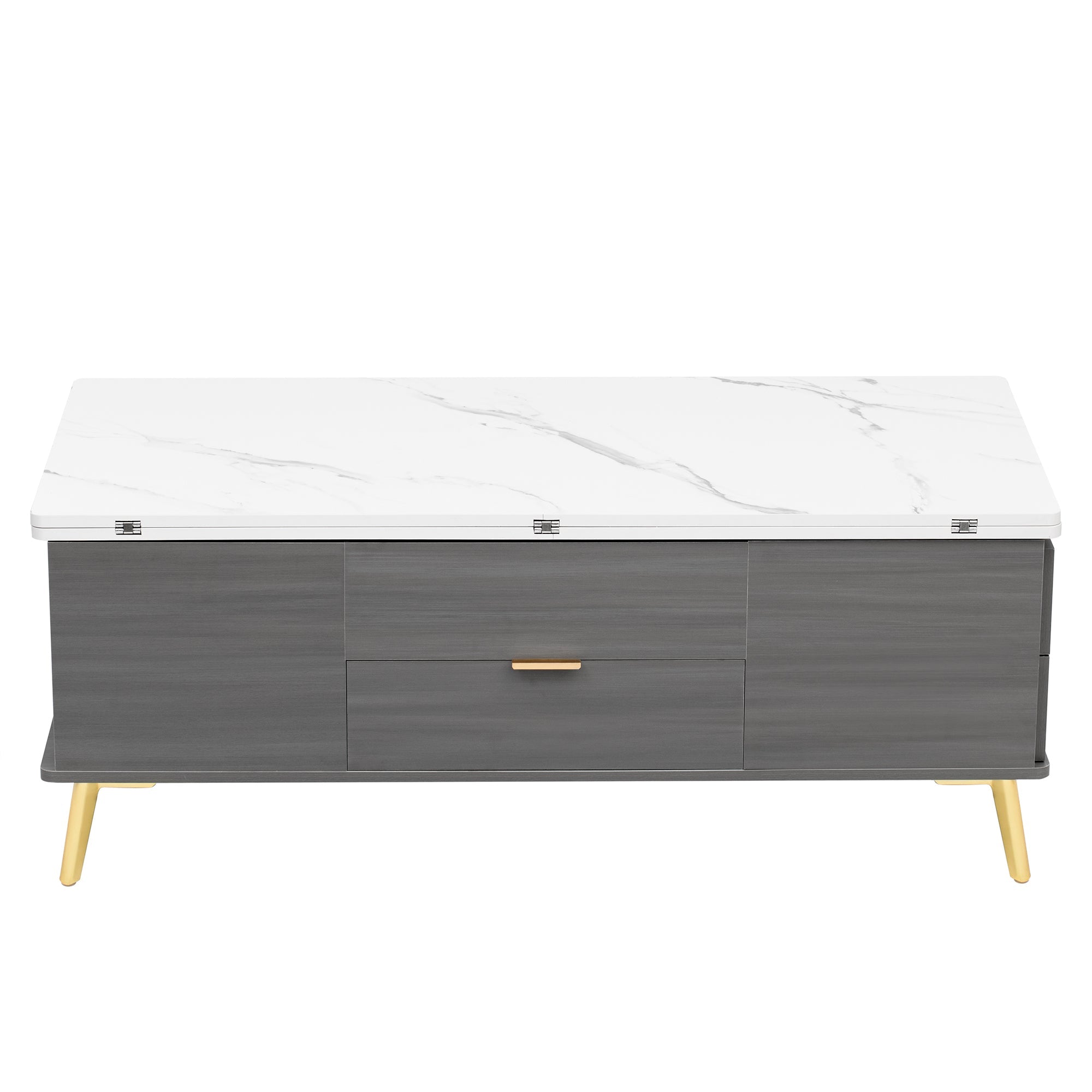 Modern Lift Top Coffee Table Multi Functional Table with Drawers in Gray & White