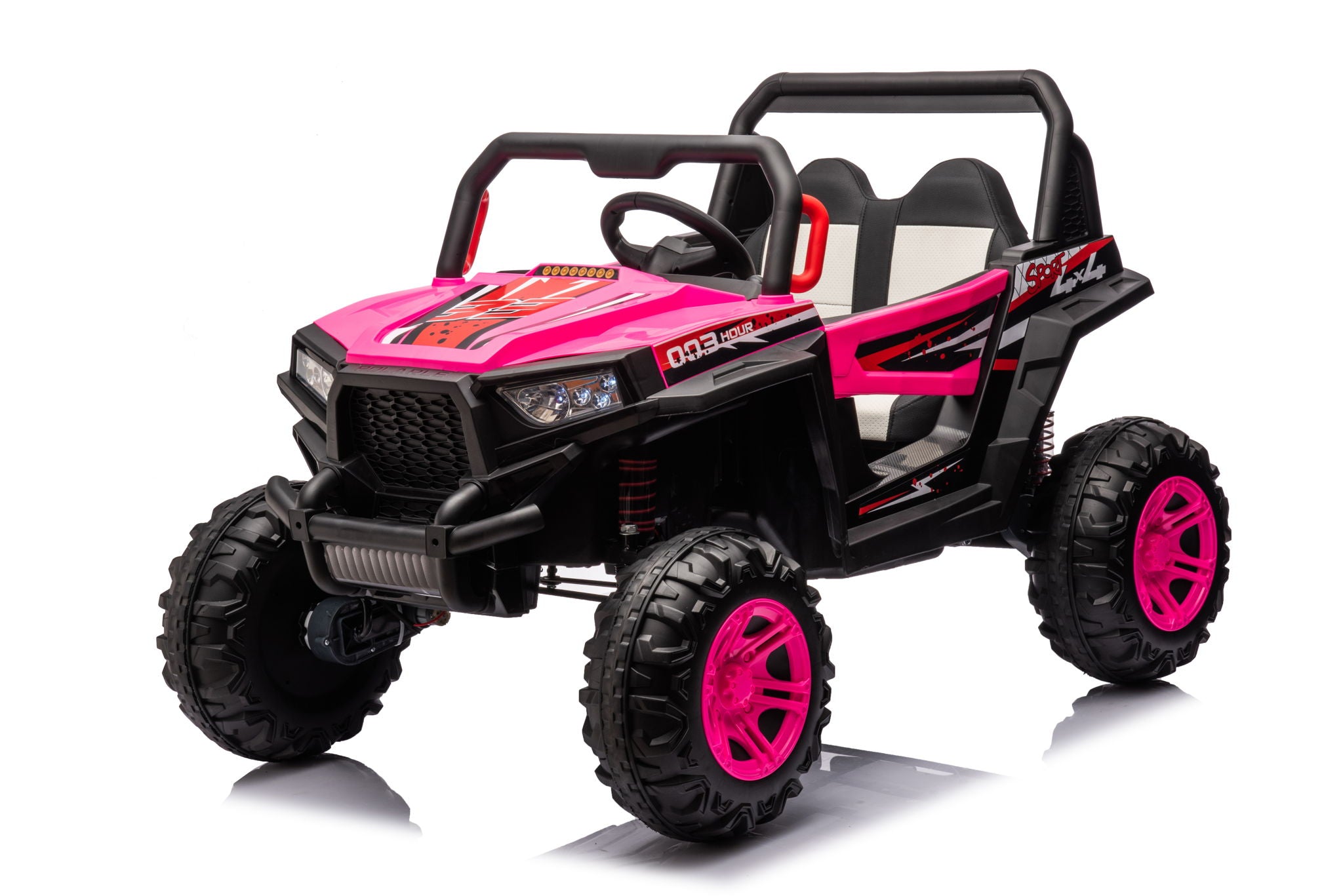 12V7A*1 30W*4 Four-Wheel Drive Seat One Button Start, Forward And Backward, High And Low Speed, Music, Front Light, Power Display, Two Doors Can Open, 2.4G R / C, Seat Belt Four Wheel Absorber