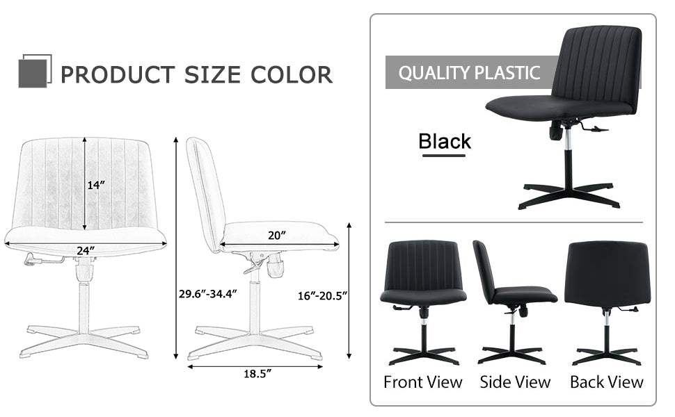 Black High Grade Pu Material. Home Computer Chair Office Chair Adjustable 360 ° Swivel Cushion Chair With Black Foot Swivel Chair Makeup Chair Study Desk Chair. No WheelsW115167391