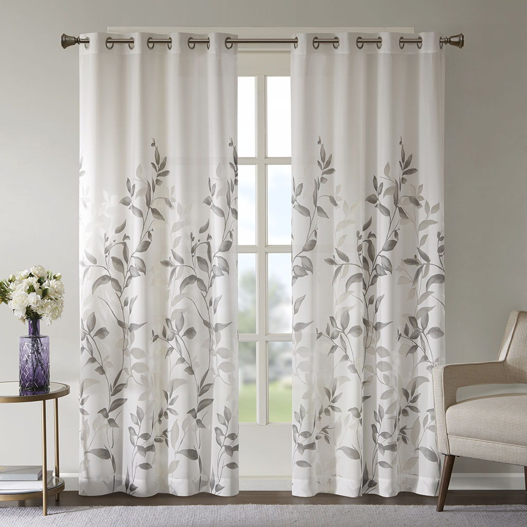 Cecily - Burnout Printed Curtain Panel Pair - Gray