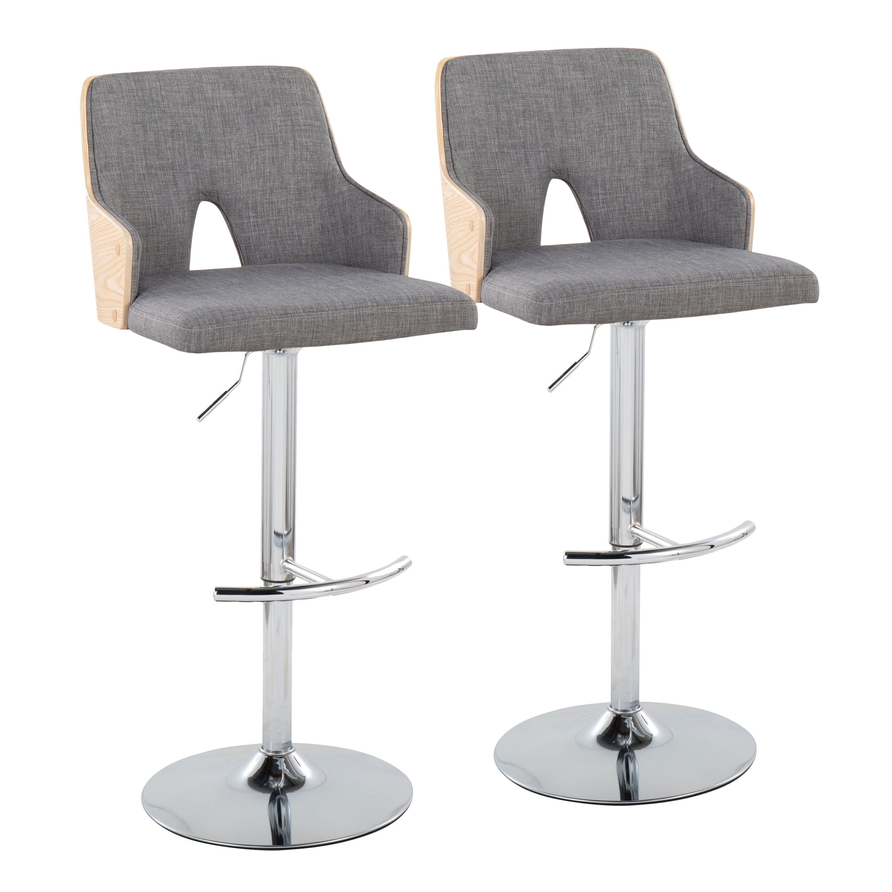 Stella - Contemporary Adjustable Barstool Stool With Swivel & Rounded T Footrest (Set of 2)