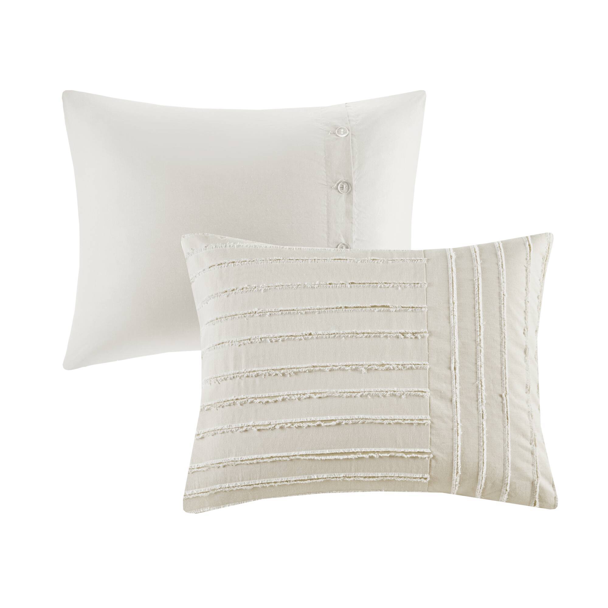 Essence - Oversized Cotton Clipped Jacquard Comforter Set With Euro Shams and Throw Pillows - White