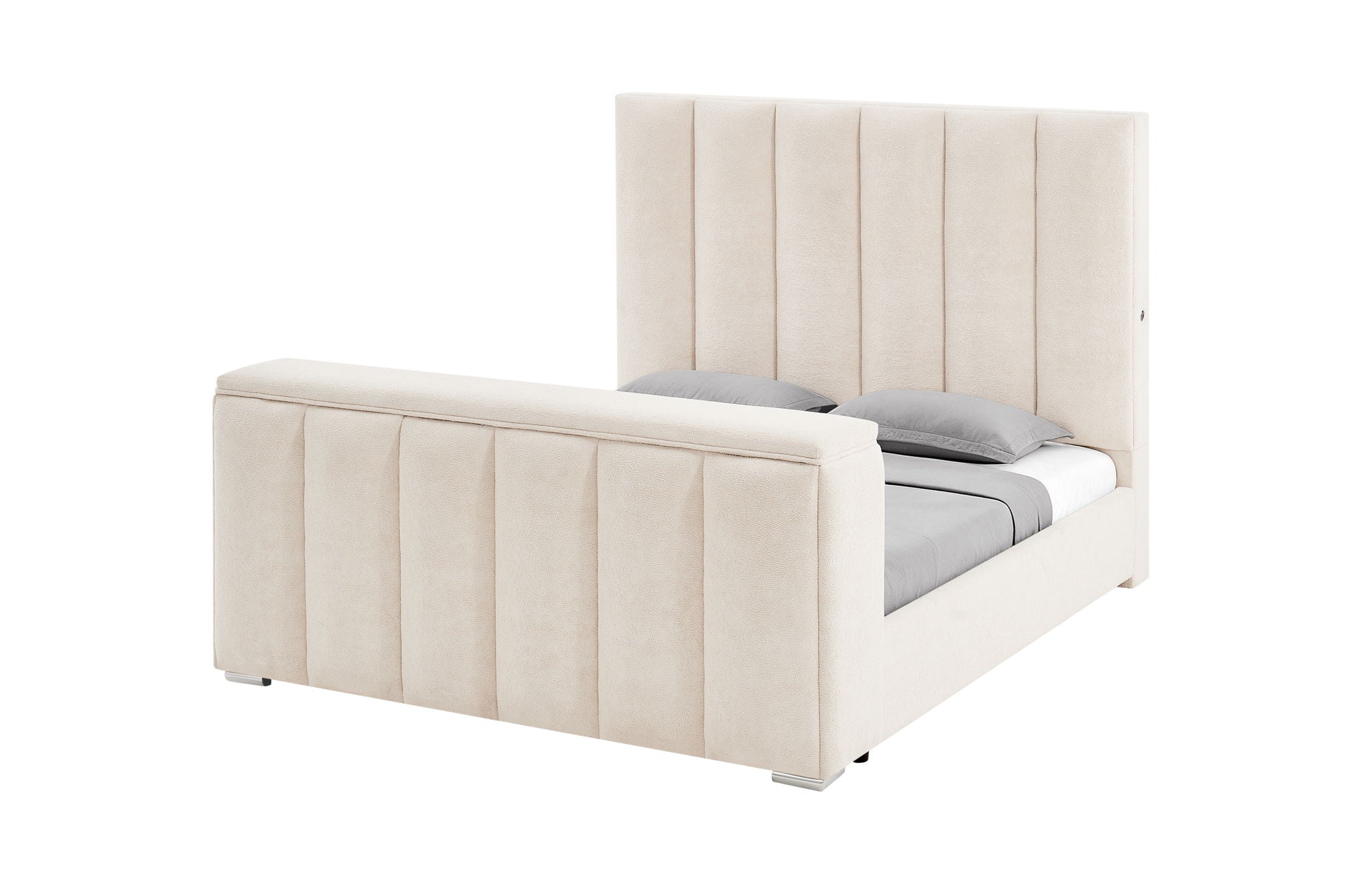 Serenity - King Bed Footboard With TV Lift And Fireplace - Cream / Beige
