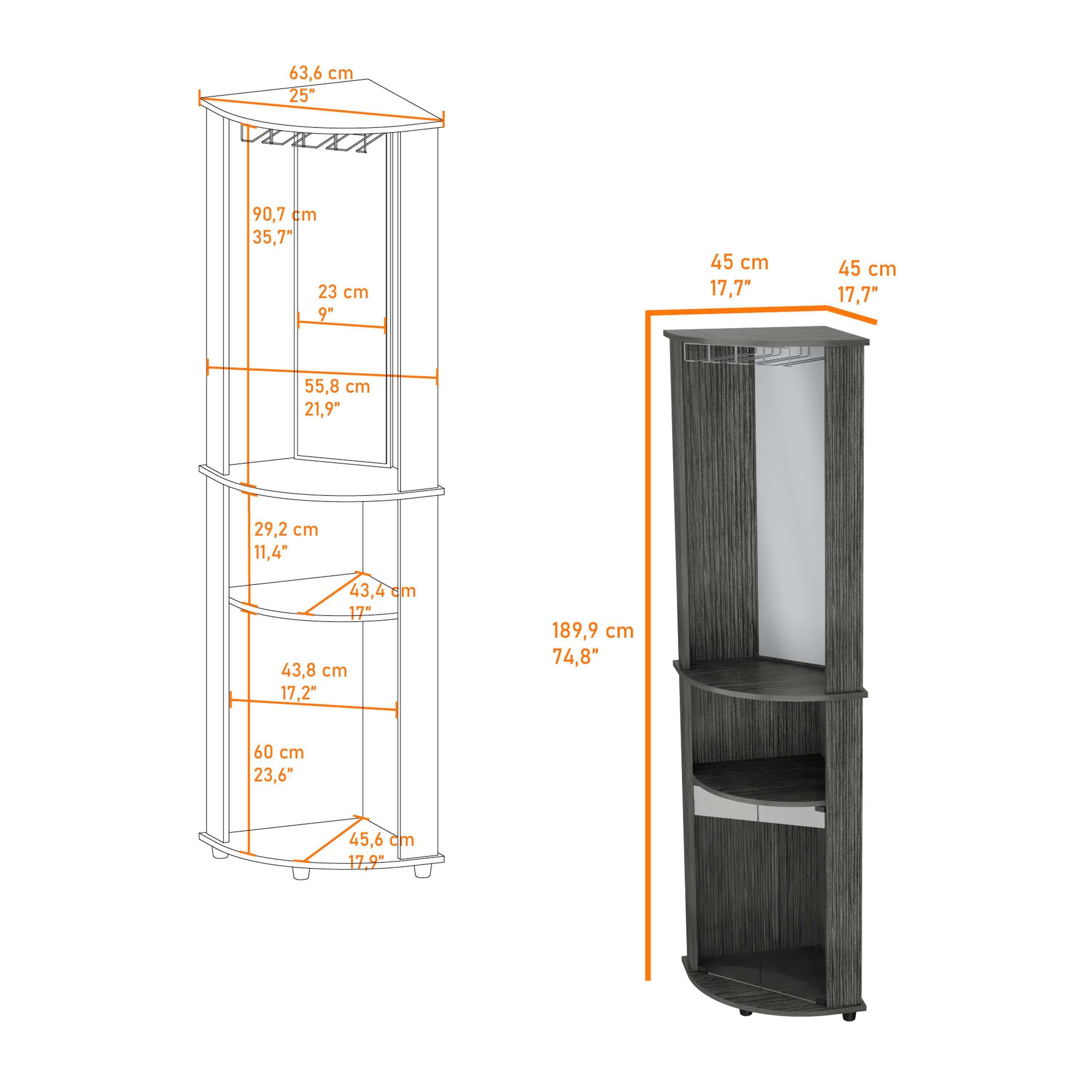 Jared Smokey Oak 3-Tier Shelf Bar Cabinet