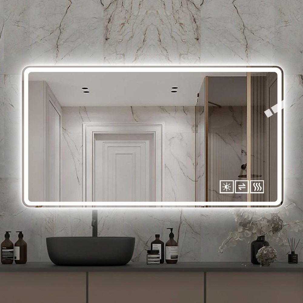 Bathroom Mirror Vanity Mirrors With Front Lights, Wall Mounted, Anti-Fog, Frameless, Horizontal Or Vertical