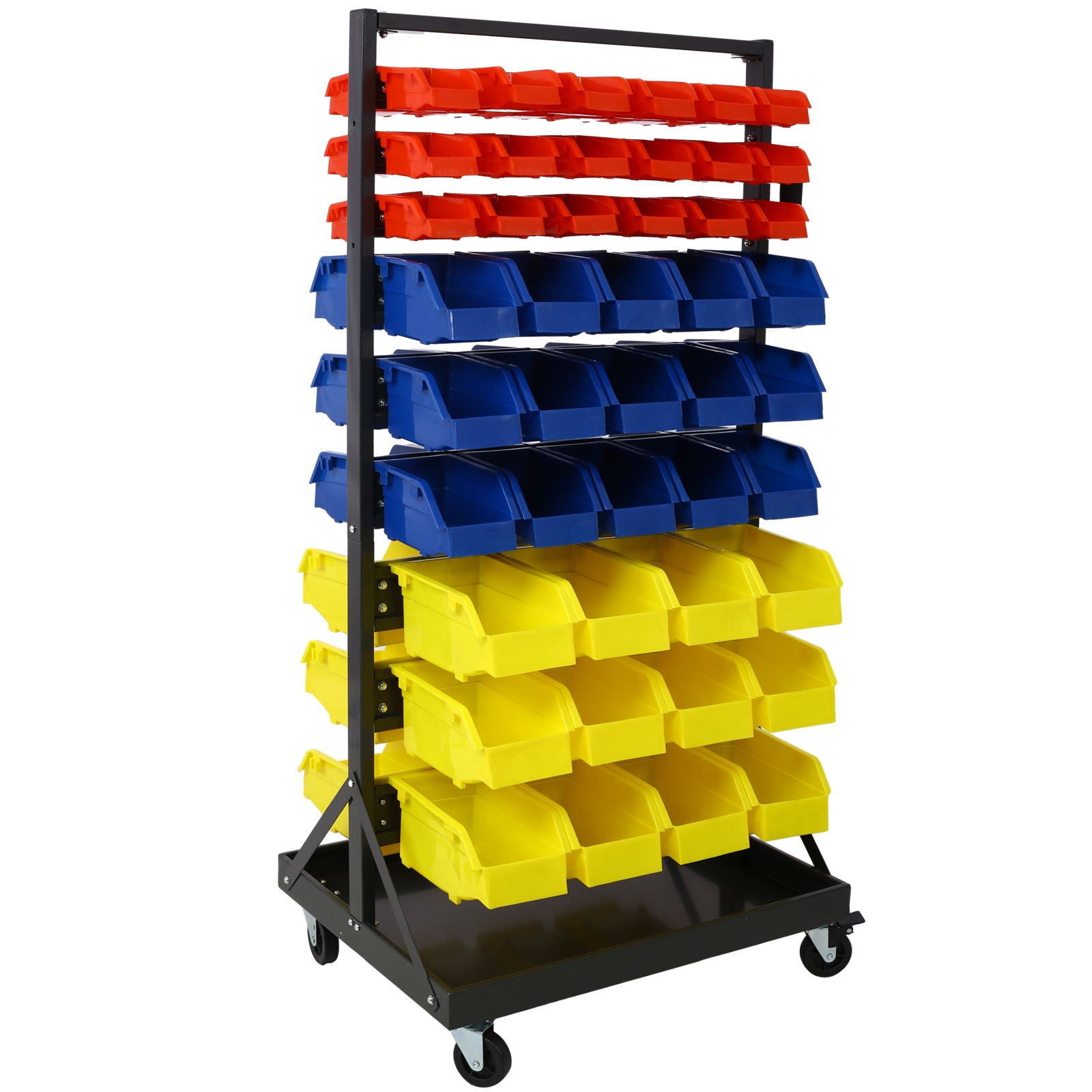 90 Parts Bin Shelving Storage Organizer With Locking Wheels For Shop Garage And Home - Black / Yellow