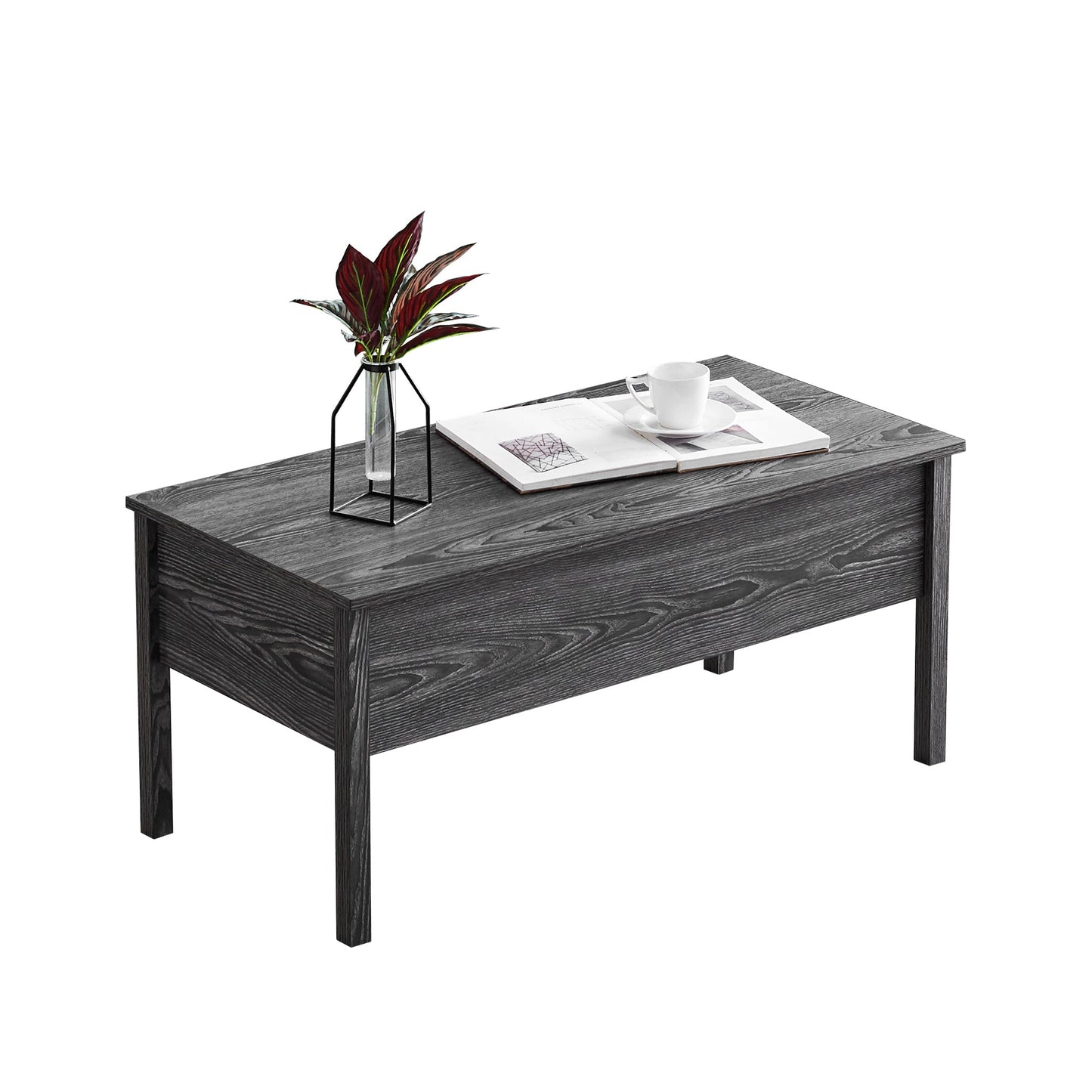 MDF Lift-Top Coffee Table with Storage For Living Room,Dark Grey Oak