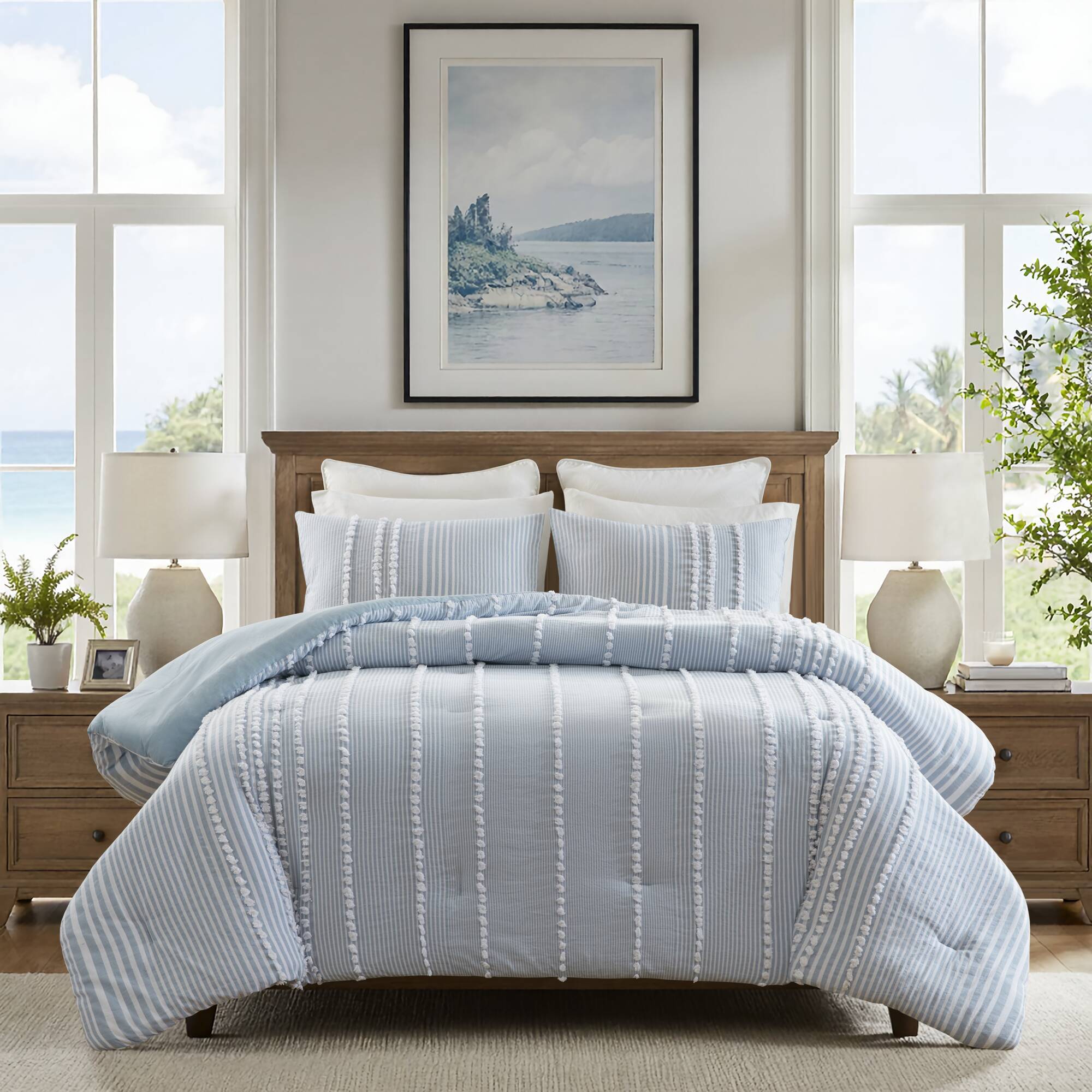 Anslee - 3 Piece Full/Queen Yarn Dyed Comforter Set - Blue
