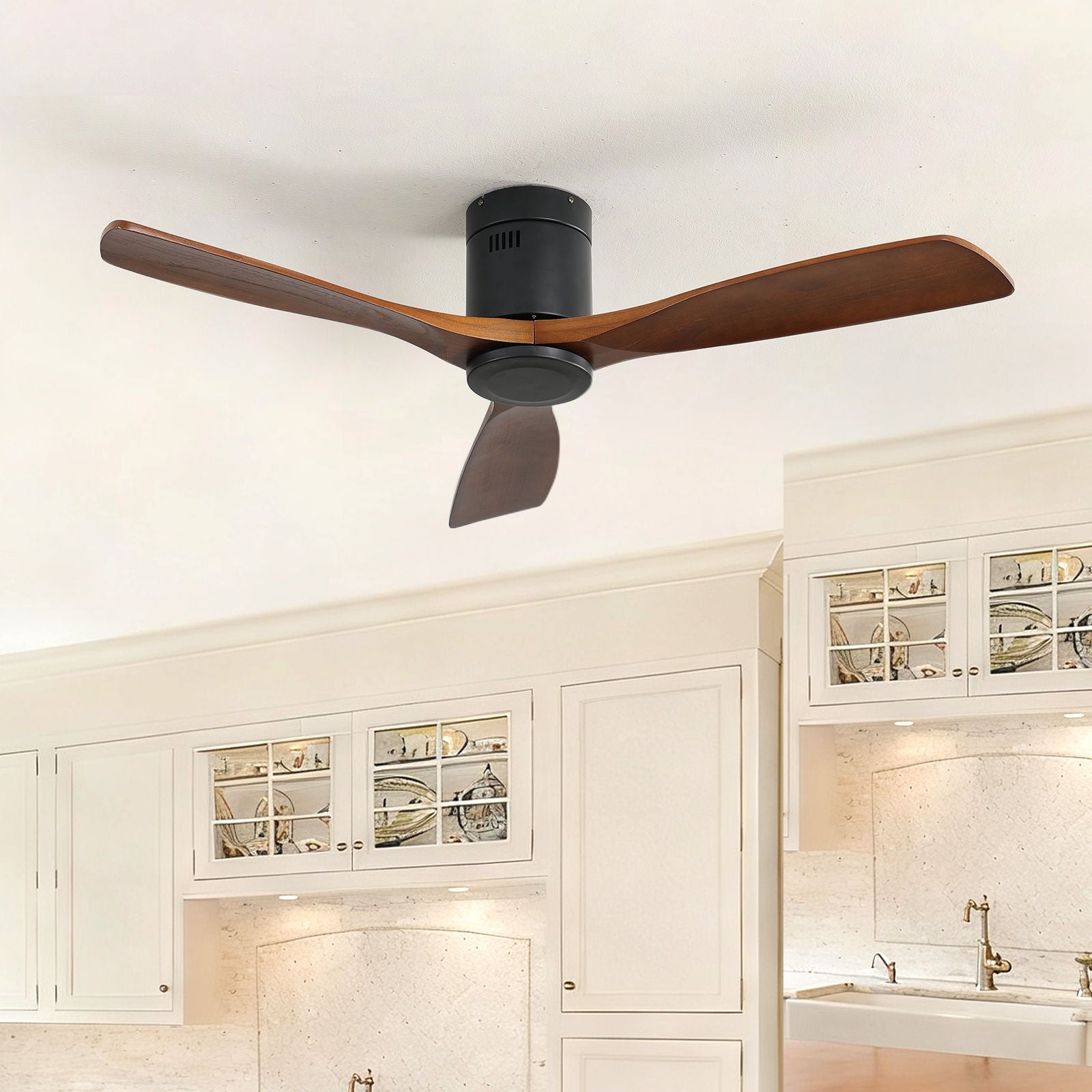 Ceiling Fan With 3 Solid Blades, Remote Controlled Reversible DC Motor - Black