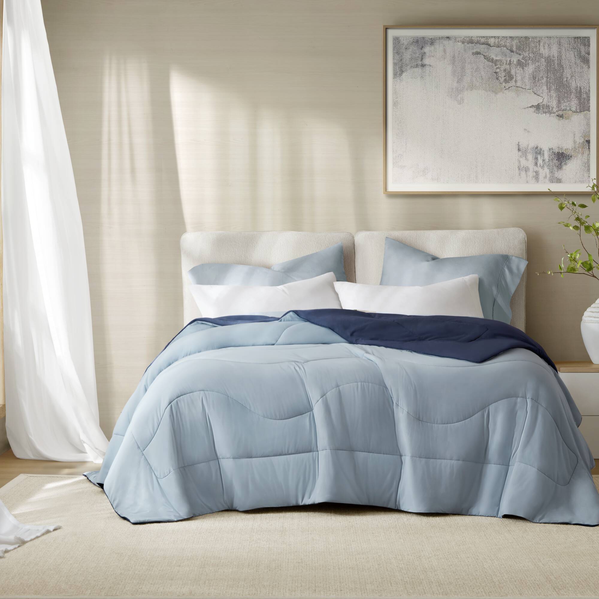 Cooling - King/California King Reversible Tencel Comforter Blanket - Blue
