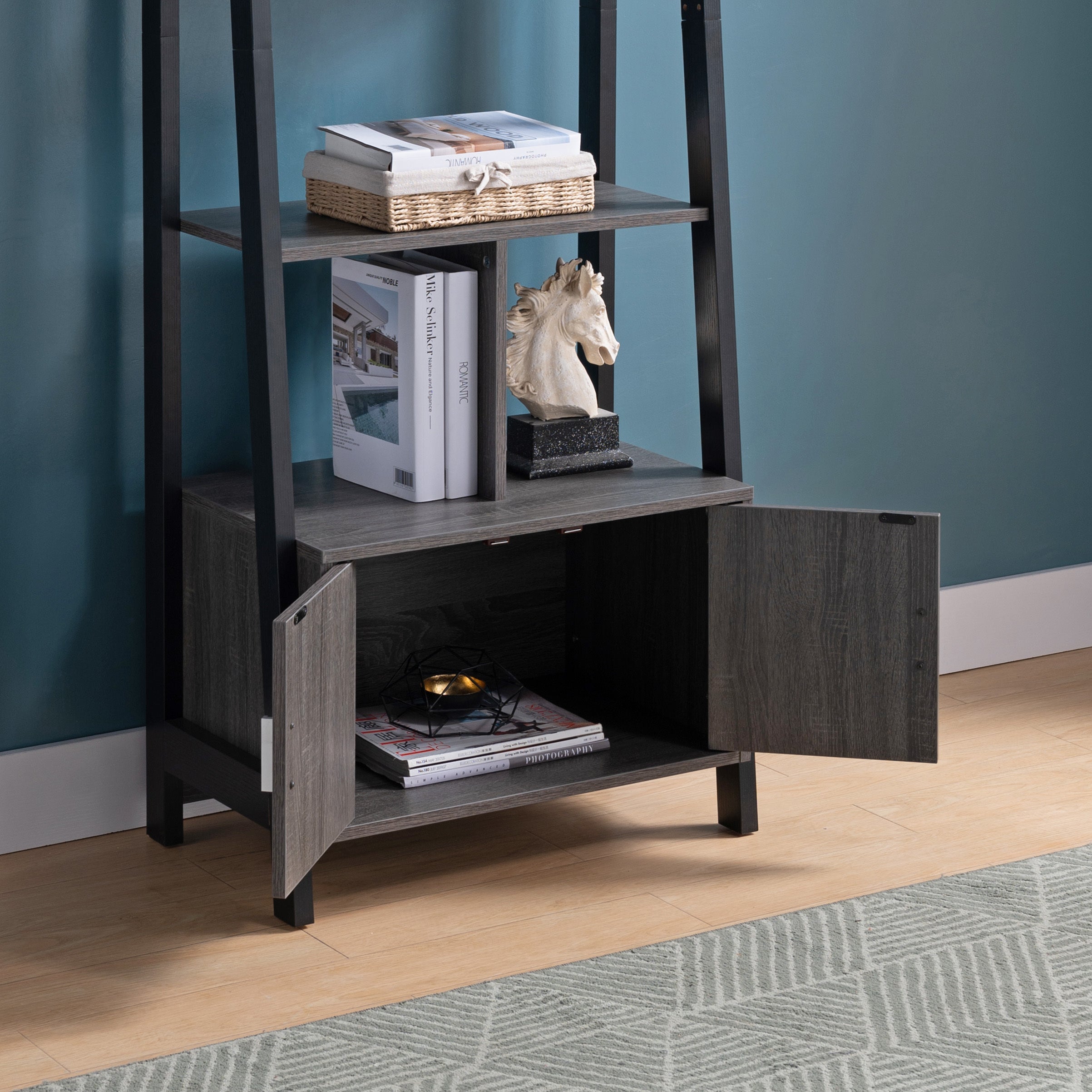 ID USA   Bookcase Distressed Grey & Black