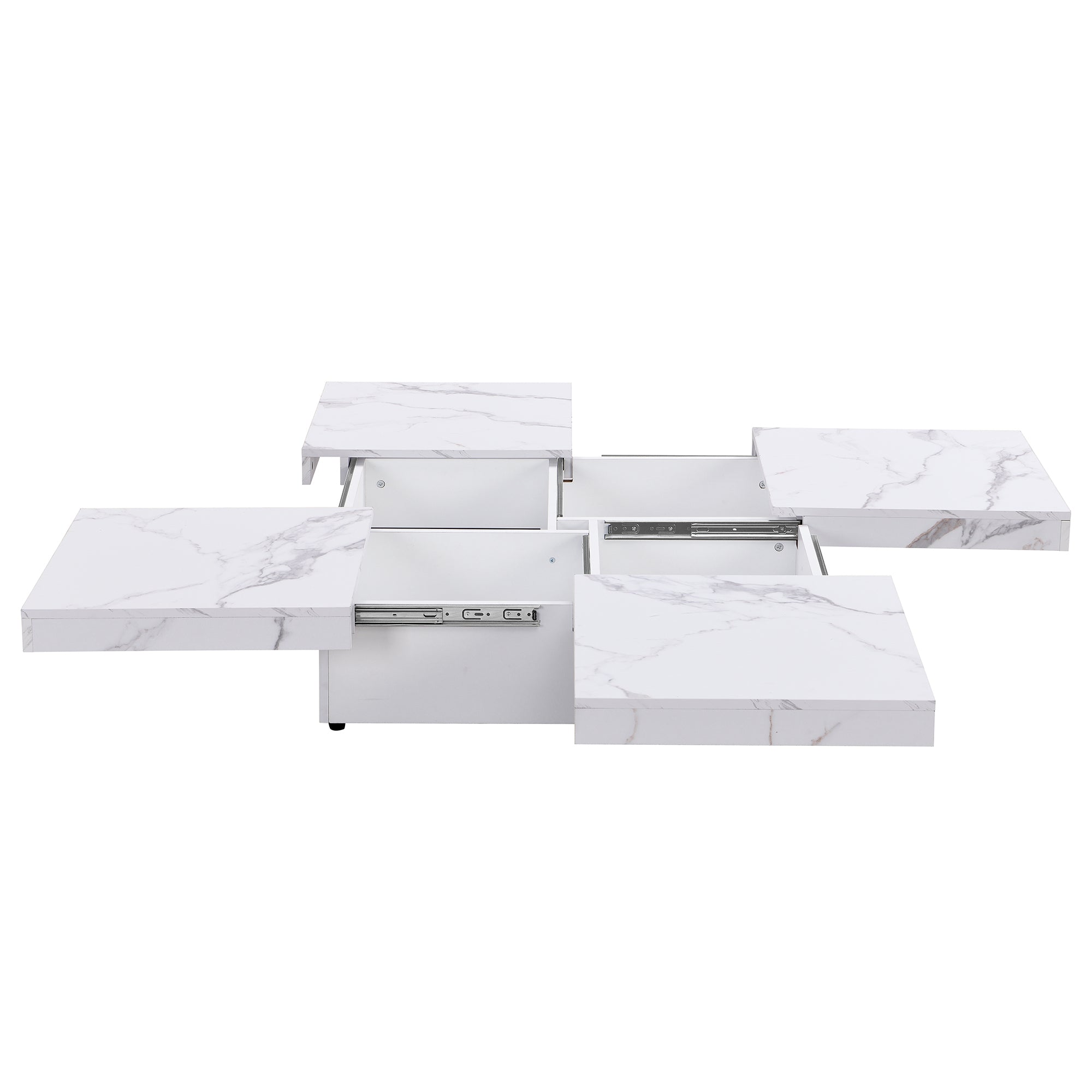 Square Marble Veneer Coffee Table Sliding Top with Storage in White 39.4''