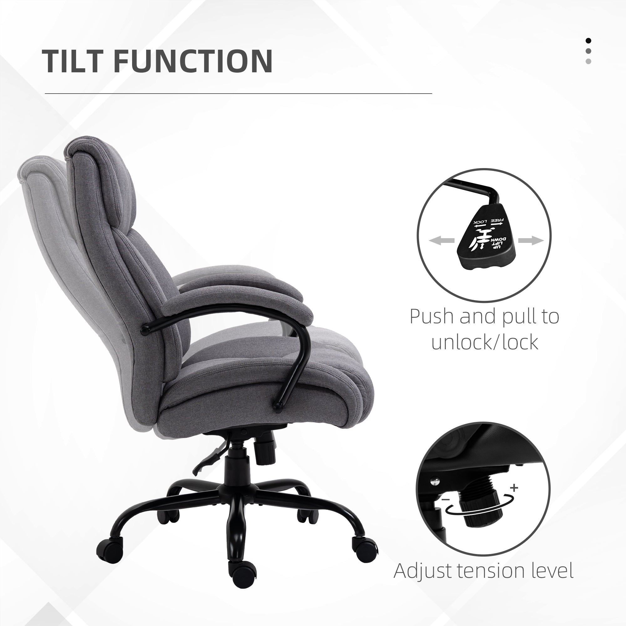 High Back Big and Tall Executive Office Chair 484lbs with Wide Seat, Computer Desk Chair with Linen Fabric, Adjustable Height, Swivel Wheels, Light Grey