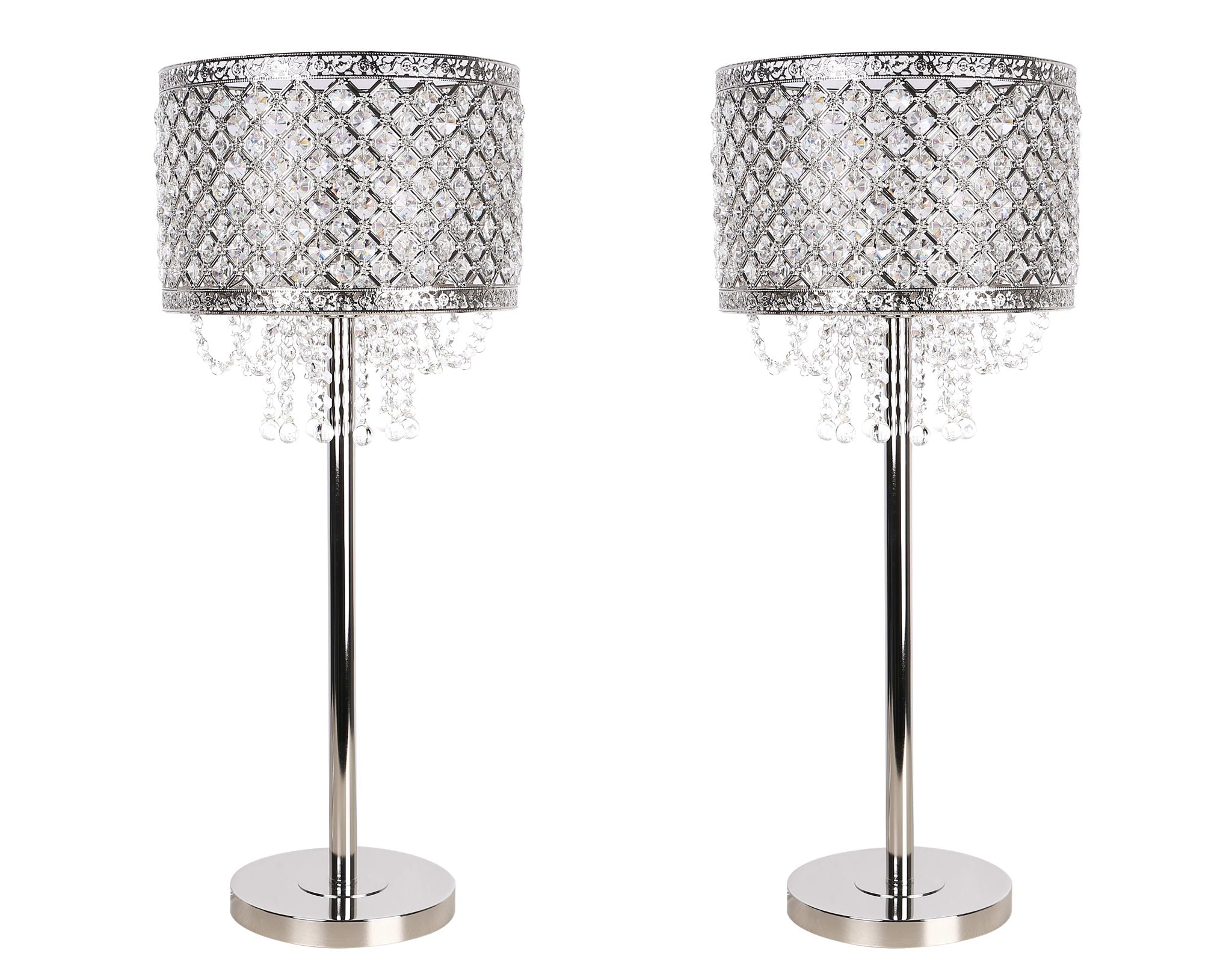 "Crystal Elegance II" Metal Table Lamp (Set of 2) - Polished Nickel / Clear Crystal