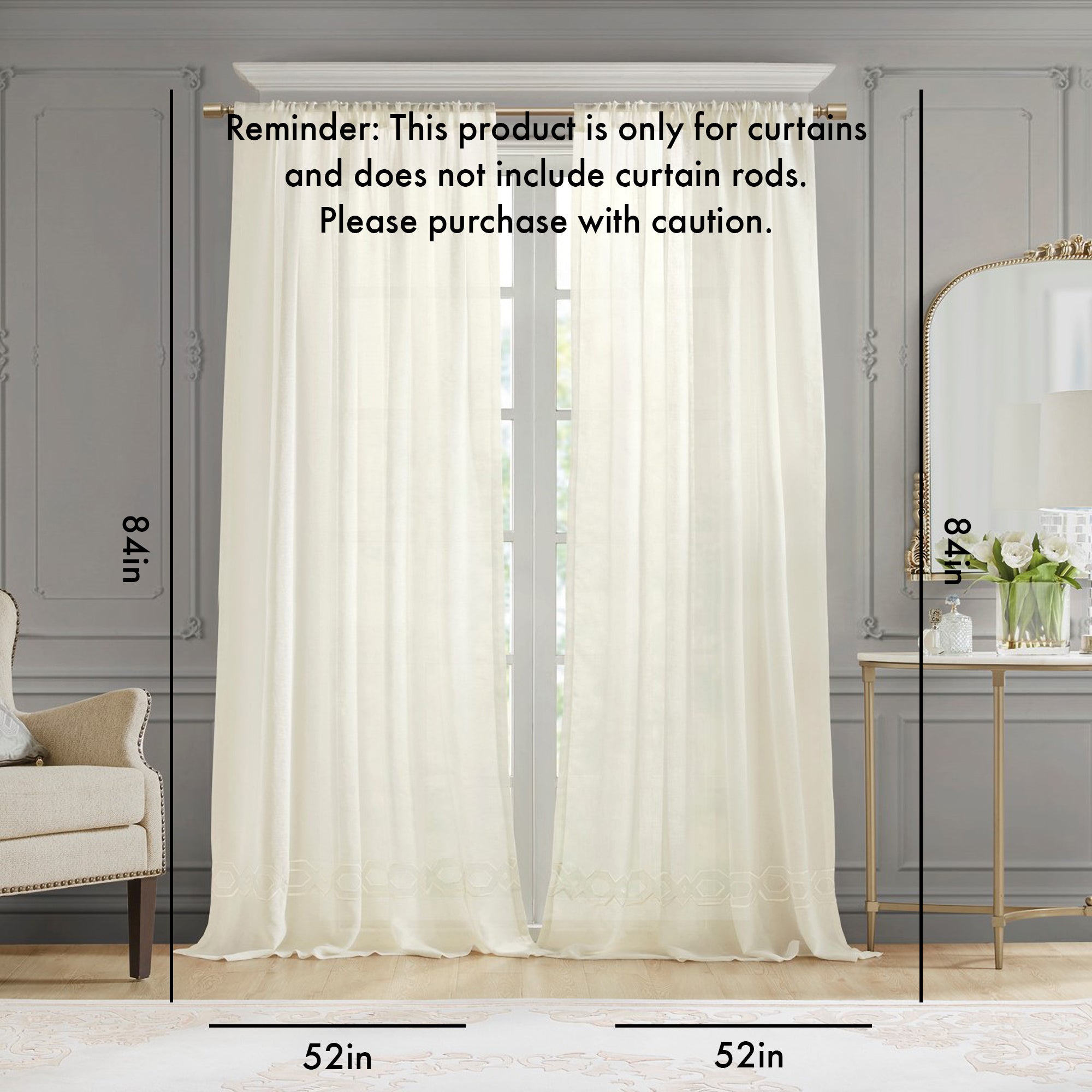 Embroidery Curtain Panel (Single)