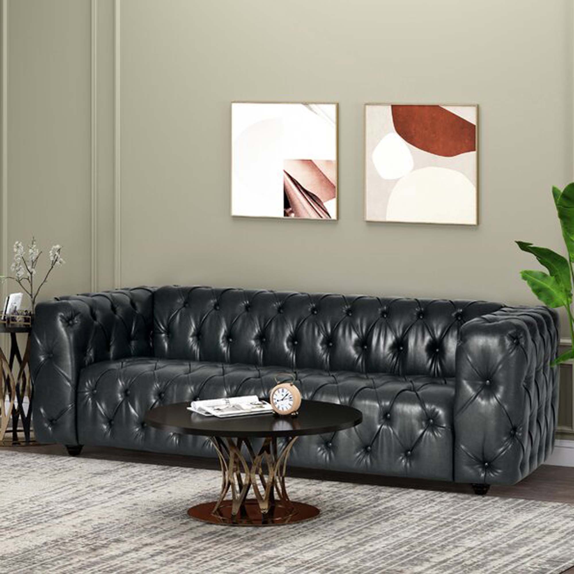 Comfy 3 Seat Sofa & Wooden Legs, For Living Room And Study - Black