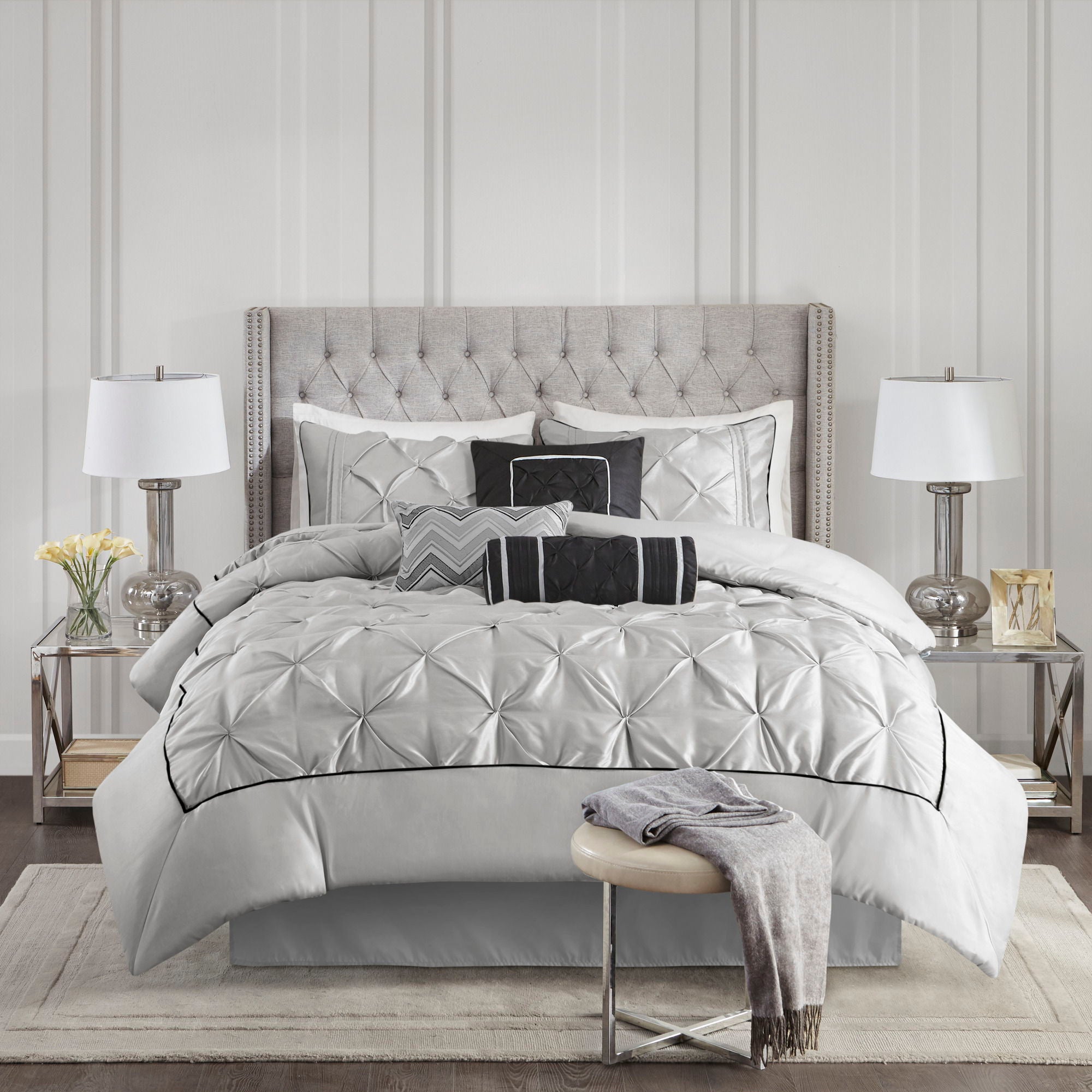 Laurel - Full Pieced Pleated 7 Piece Tufted Comforter Set - Gray