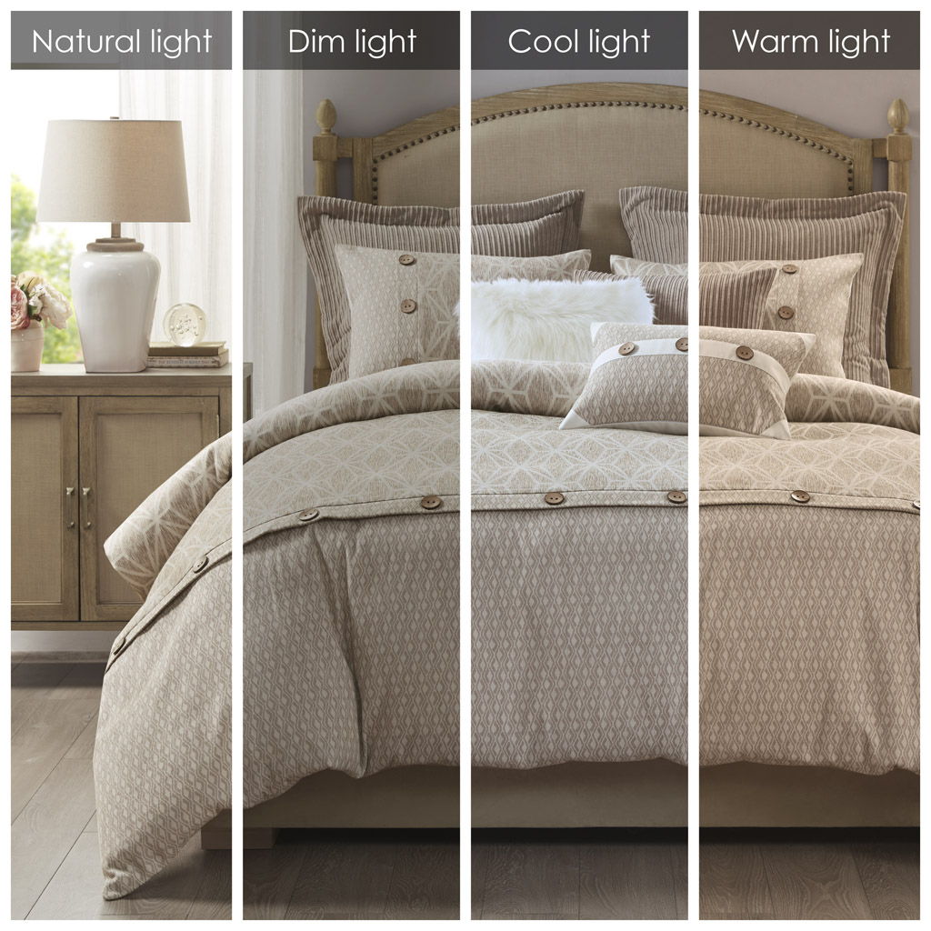 Grace - 8 Piece Geometric Comforter Set - Taupe
