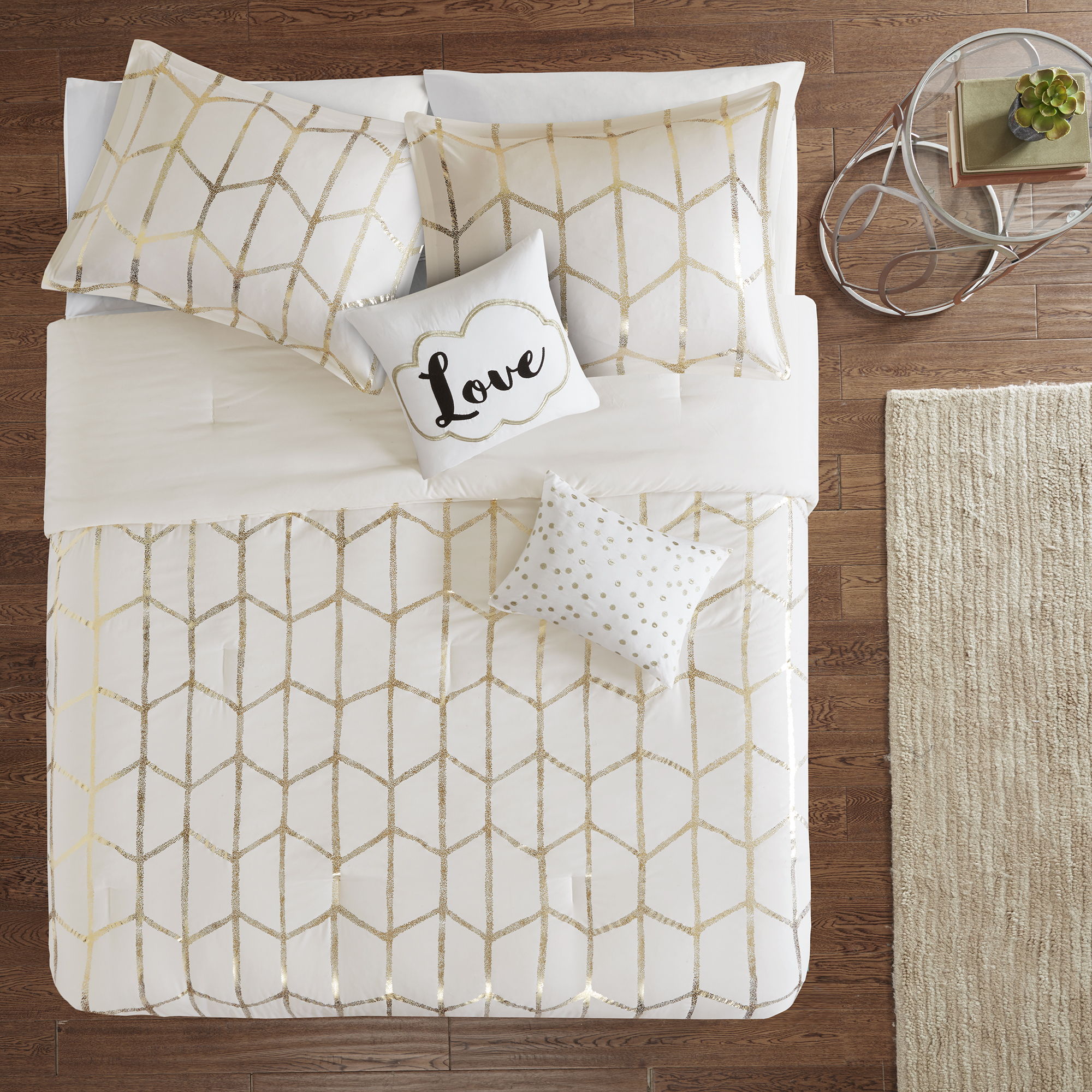 Raina - King Brushed Microfiber Printed Comforter Set - Ivory / Gold