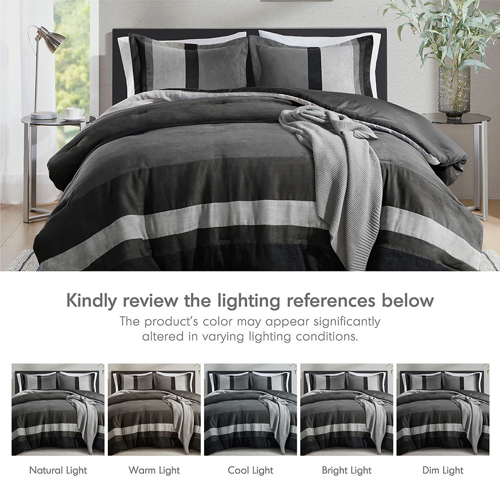 Boulder Stripe - King/California King Pieced Comforter Set - Black