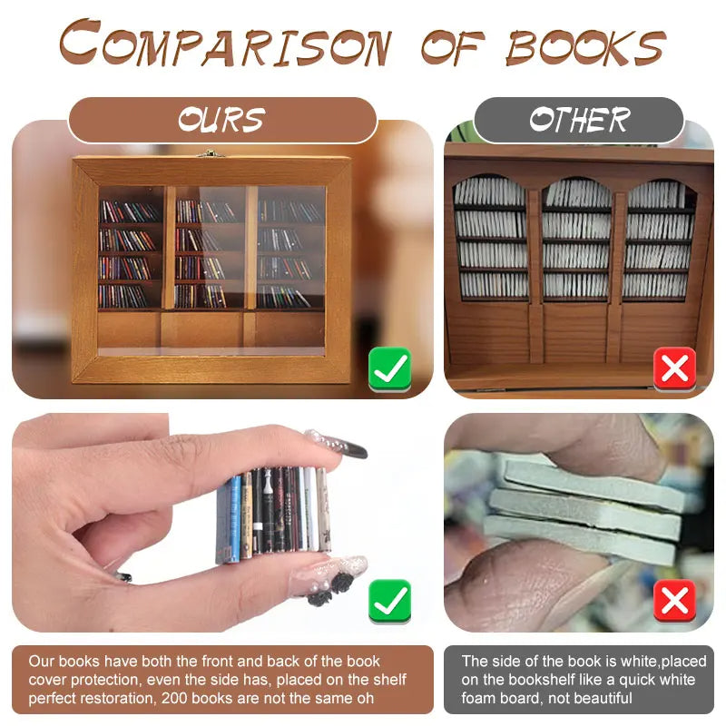 Anti-Anxiety Bookshelf Ornament Wooden Bookshelf Display Cabinet Stress Reliever Bookcase Desktop Decor for Book Lovers Gifts