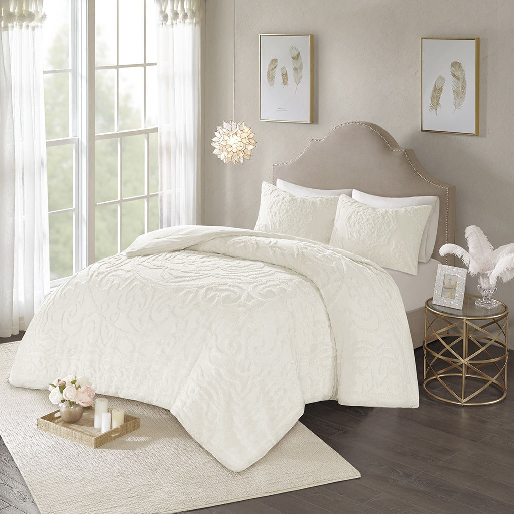 Laetitia - 3-Piece Tufted Medallion Duvet Cover Set - Off White