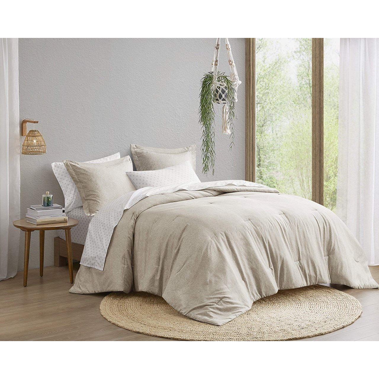 Camden - Twin/Twin Long Chambray Print Solid Comforter Set - Neutral