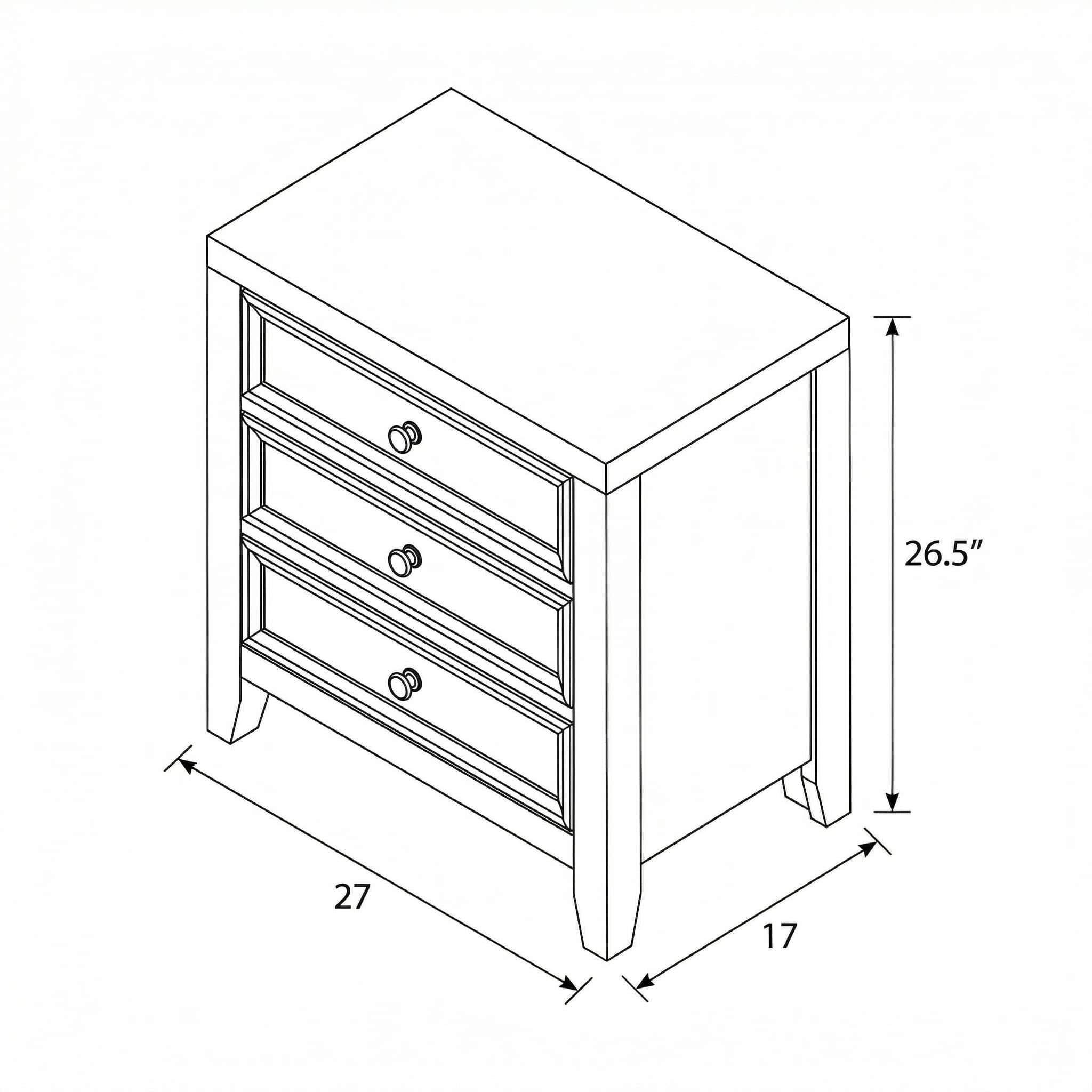 3 Drawer Nightstand With USB Charging Port