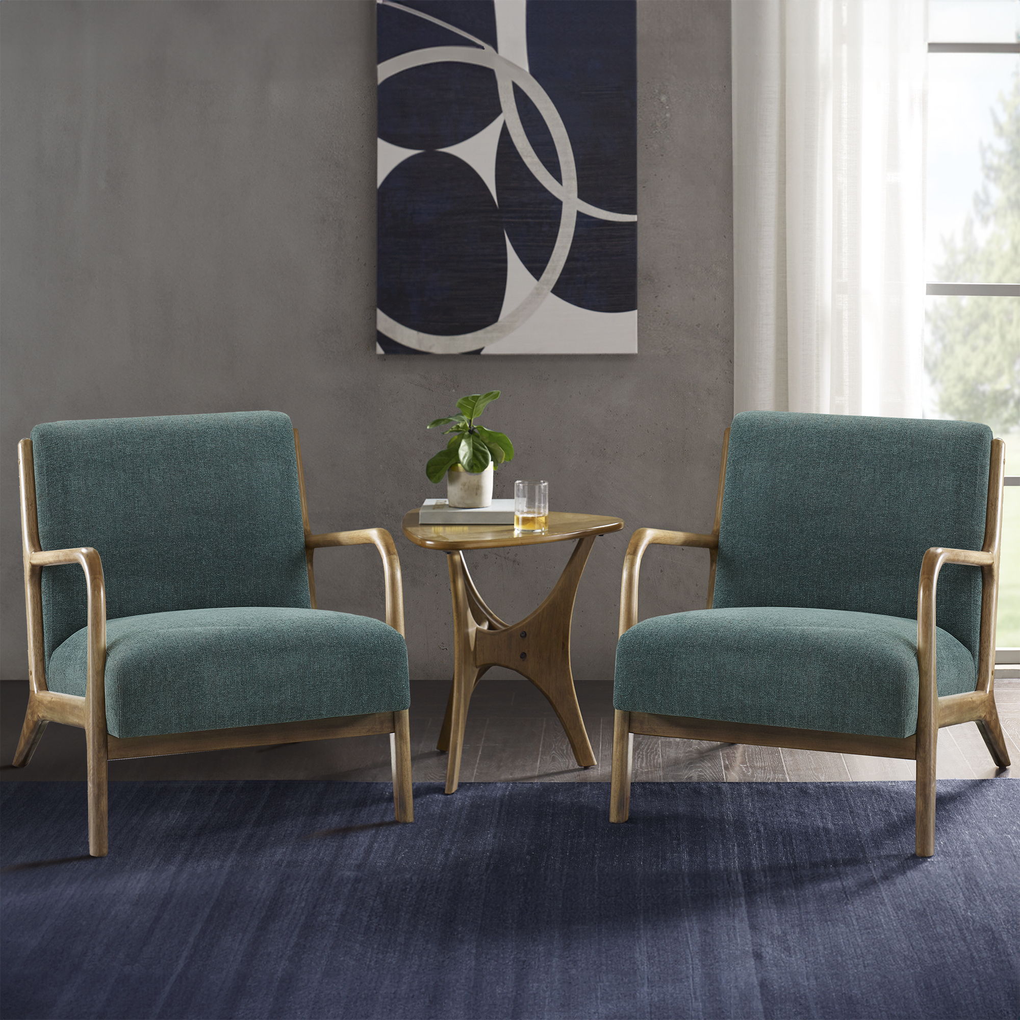 Novak - Mid-Century Modern Accent Armchair (Set of 2) - Teal