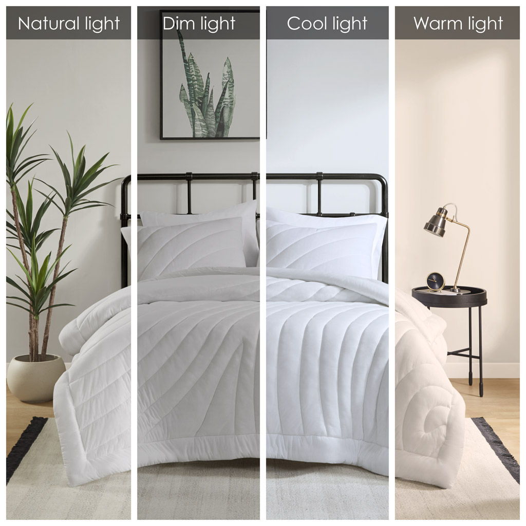 Juniper - Poly Jersey Puffy Queen Comforter Set - White