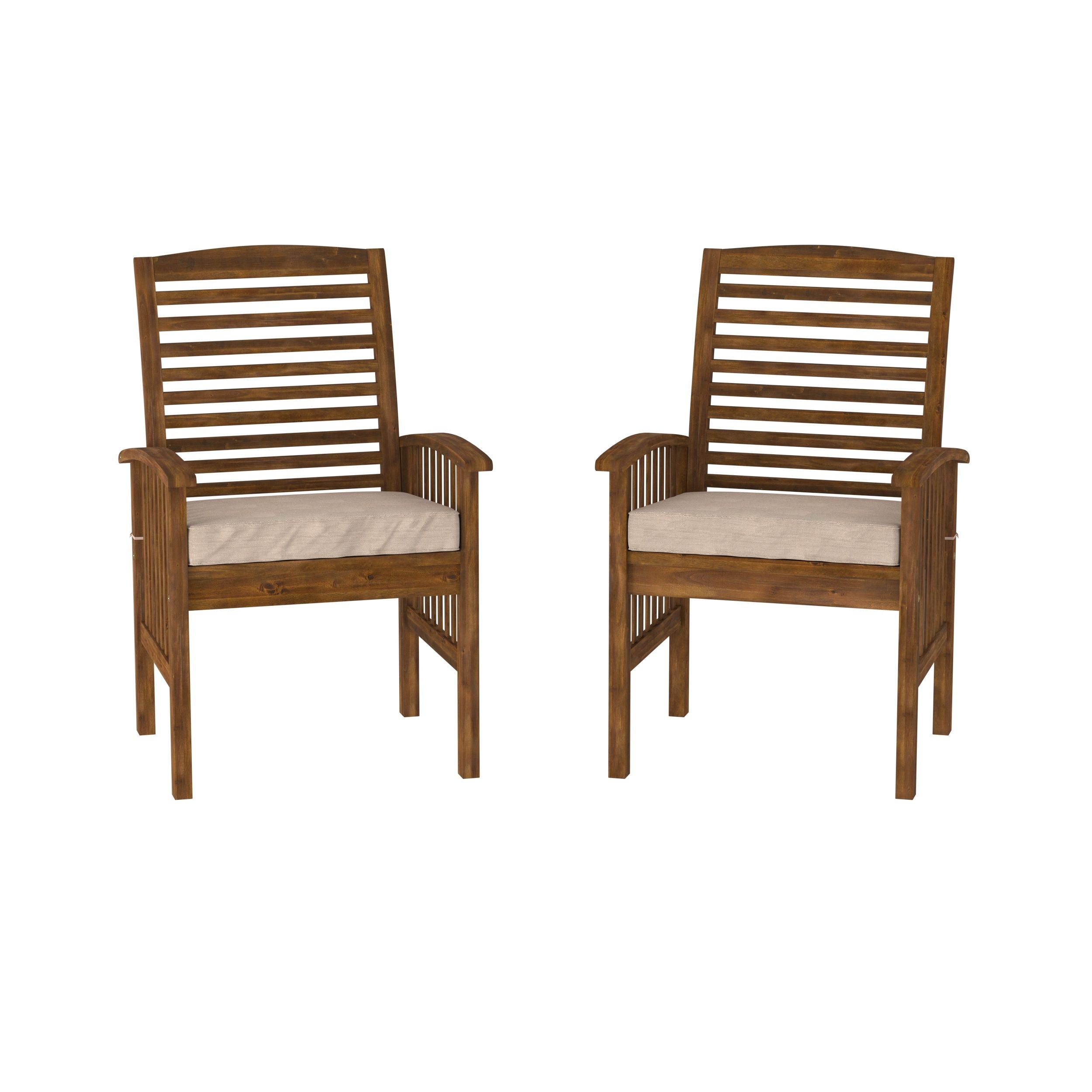 Modern 2 Piece Slat Back Patio Chairs With Cushions