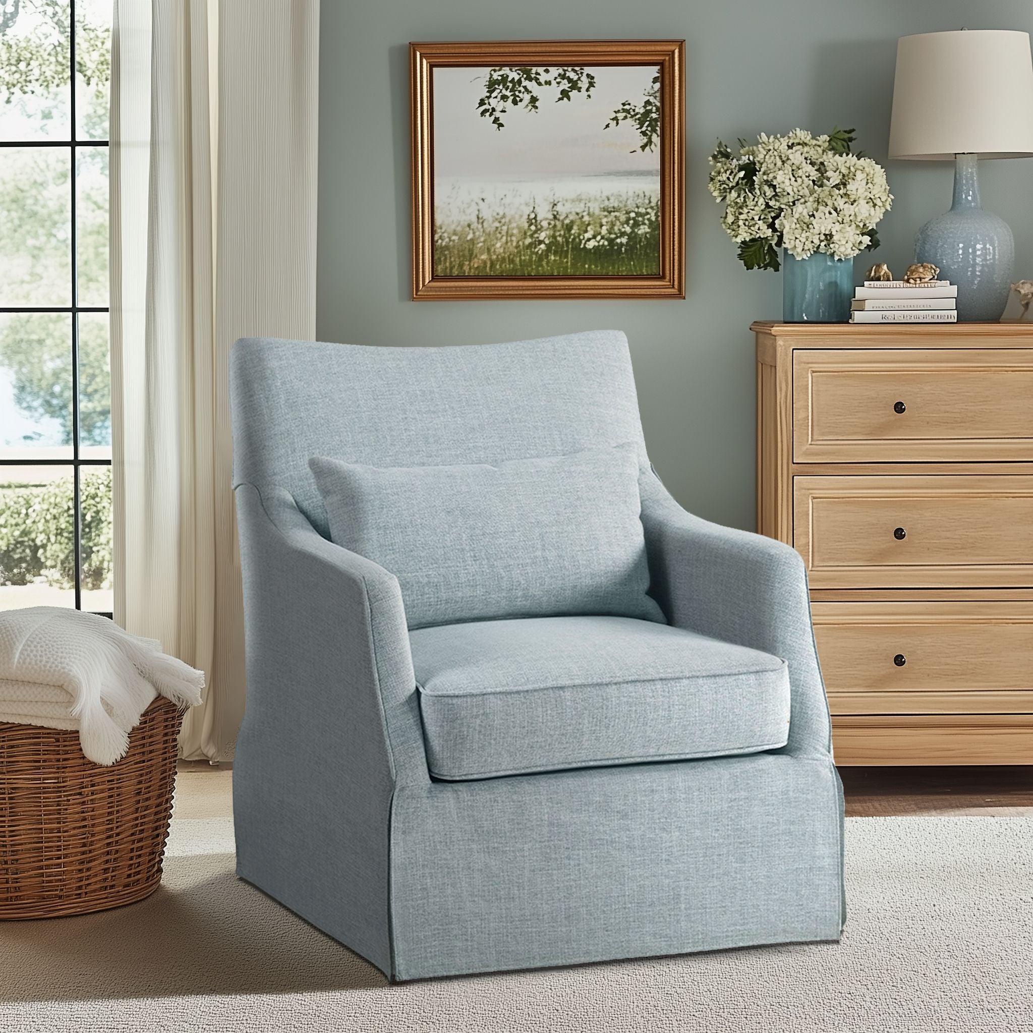 London - Skirted Swivel Chair - Light Blue