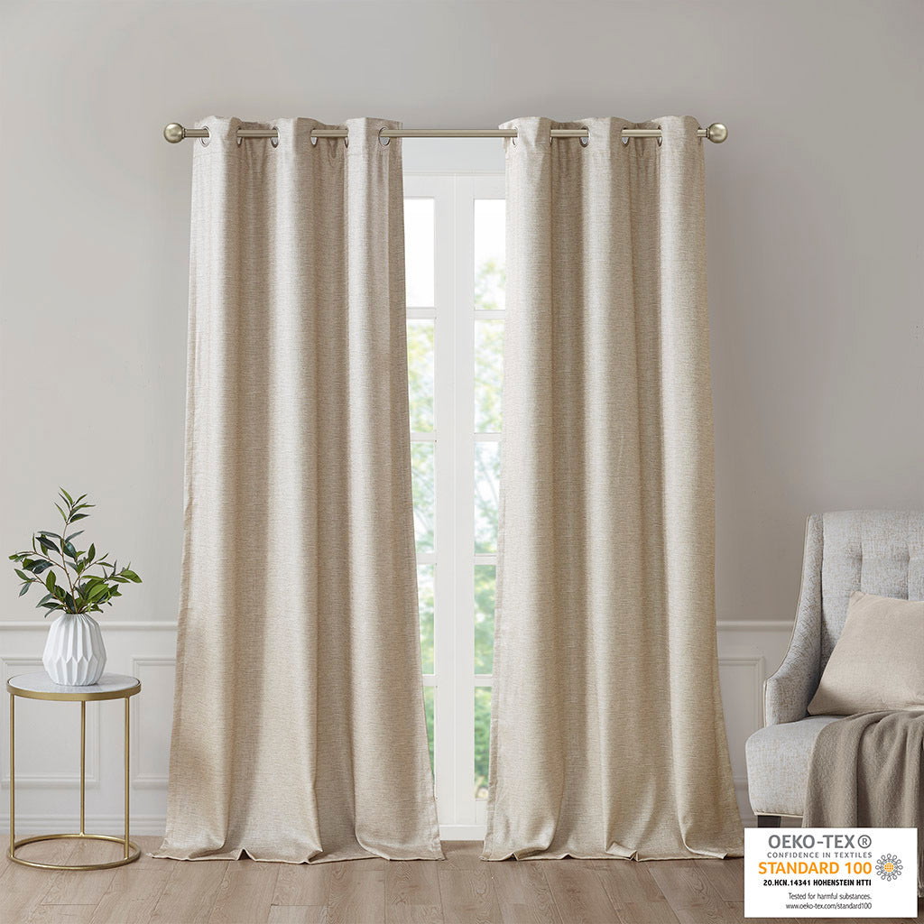 Tonal Printed Faux Silk Total Blackout Curtain Panel Pair