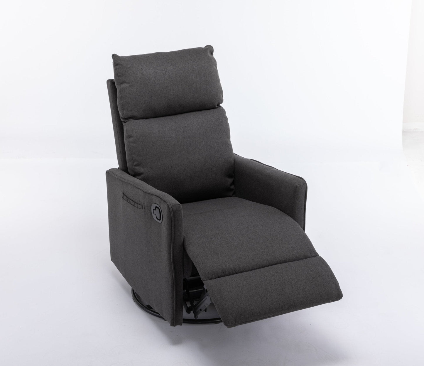 038-Cotton Linen Fabric Swivel Rocking Chair Glider Rocker Recliner Nursery Chair With Adjustable Back And Footrest For Living Room Indoor,Dark Gray