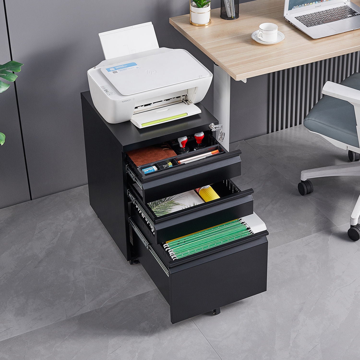 3-Drawer Mobile Filing Cabinet With Lock, Legal/Letter Storage